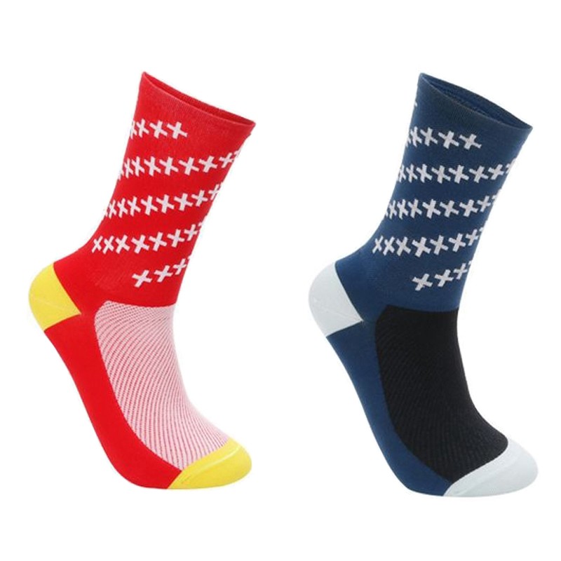 2 Pairs Cycling Socks Pro Road Bicycle Riding Bike Sports Ankle Socks Red Blue