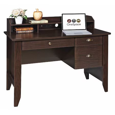 Onespace 50-1617 Executive Desk Executive Desk With Hutch And Usb Chargr,