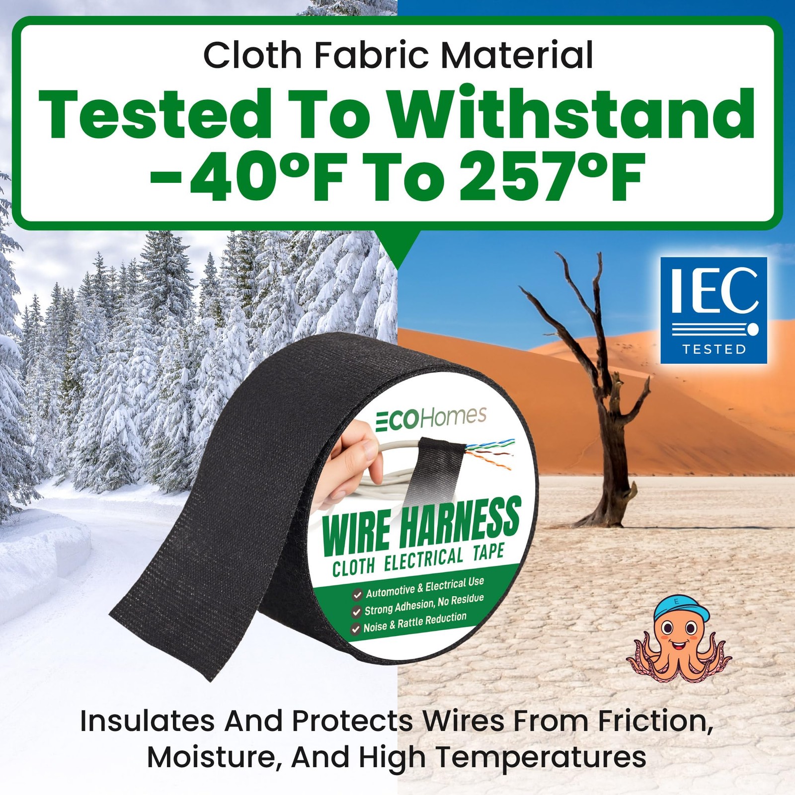 Cinta aislante de tela arneses cables, 2 pulgadas x 50 pies, resistente al calor