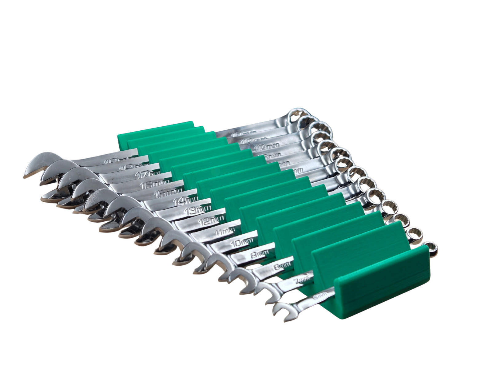 Combination Wrench Organizer Holds 15 for Tool Box Drawers 3D Print Green Color
