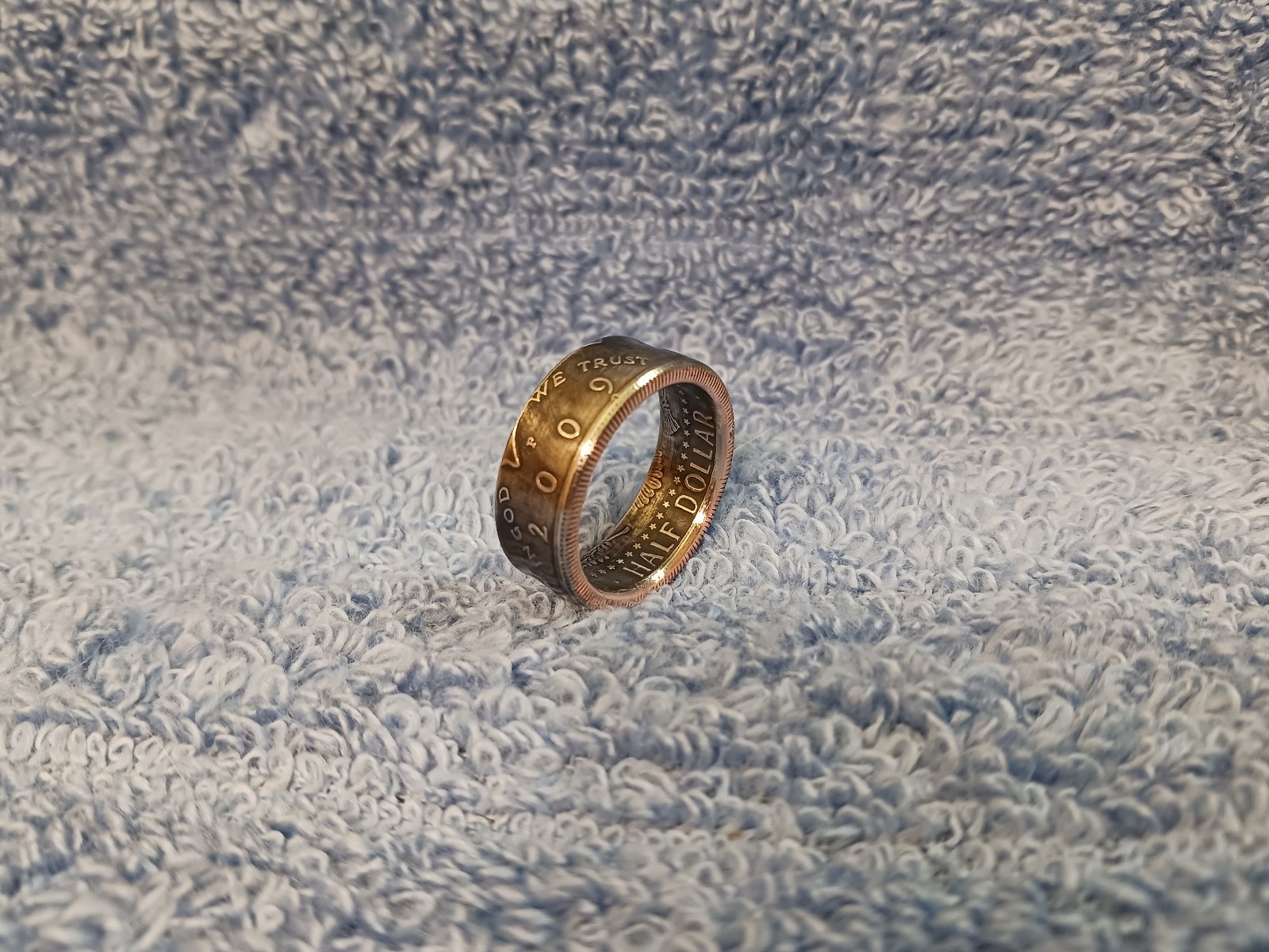 2009 Kennedy Half Dollars  size 9   coin ring  handmade mixed metals