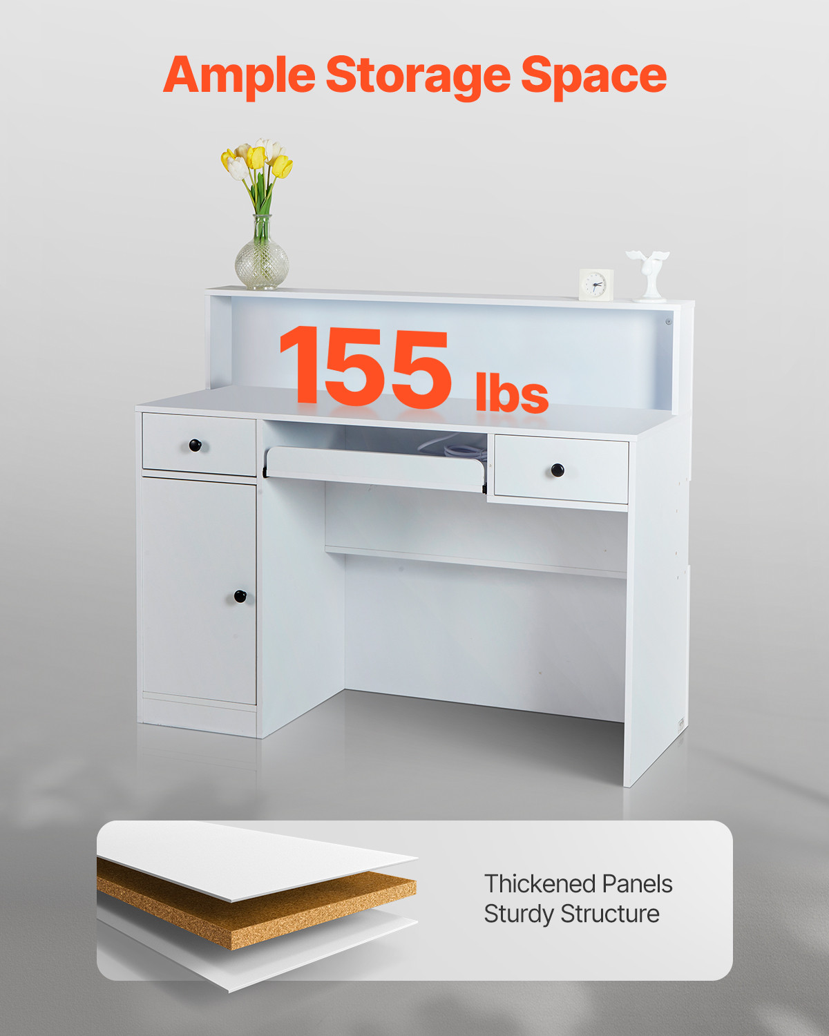 Reception Desk Rectangular Front Counter Table 47.24 in White Office Table