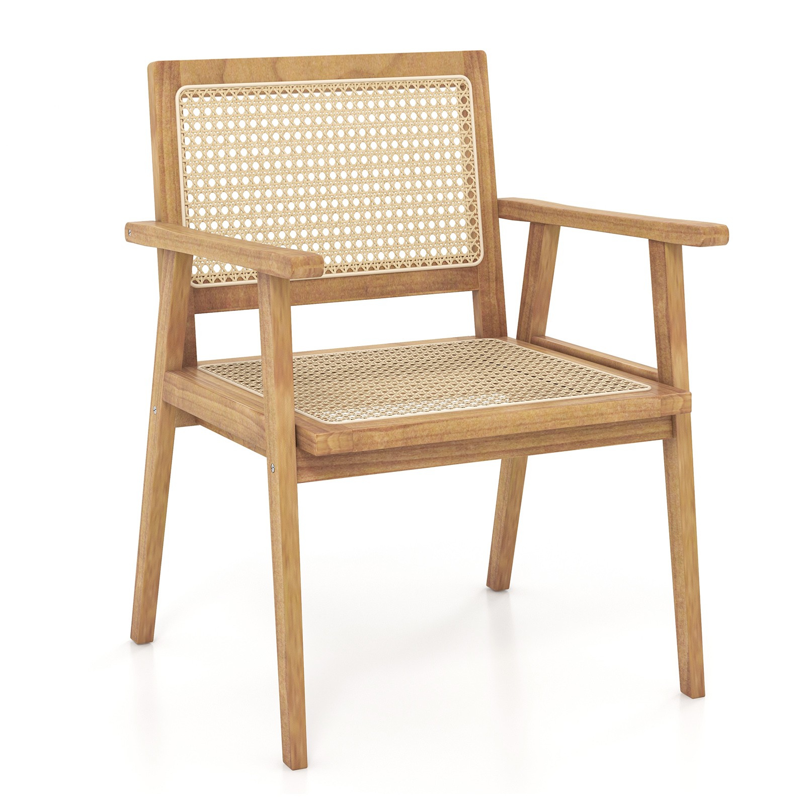 Wood Chair Taek Indonesia Teak w/NaturalRattan Seat & Back Patio Chair for Porch