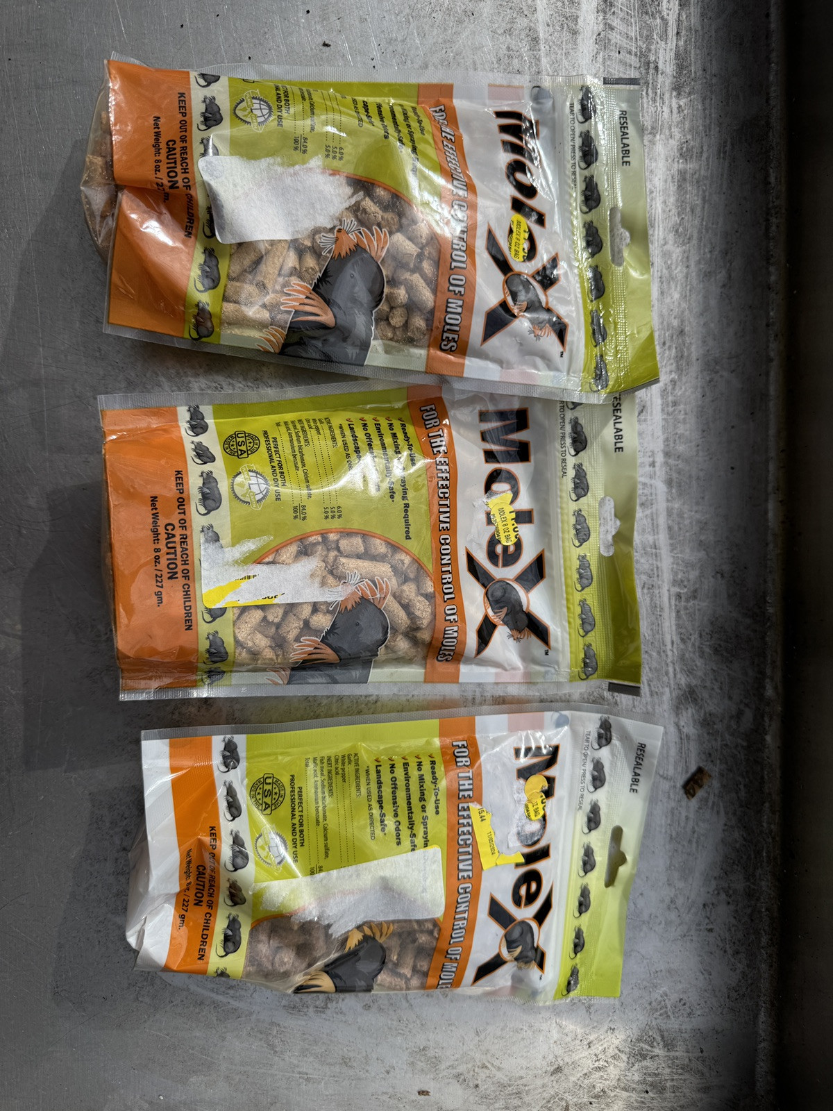 3 Packs MoleX Pellets for the Effective Control of Moles - 8 oz Bags
