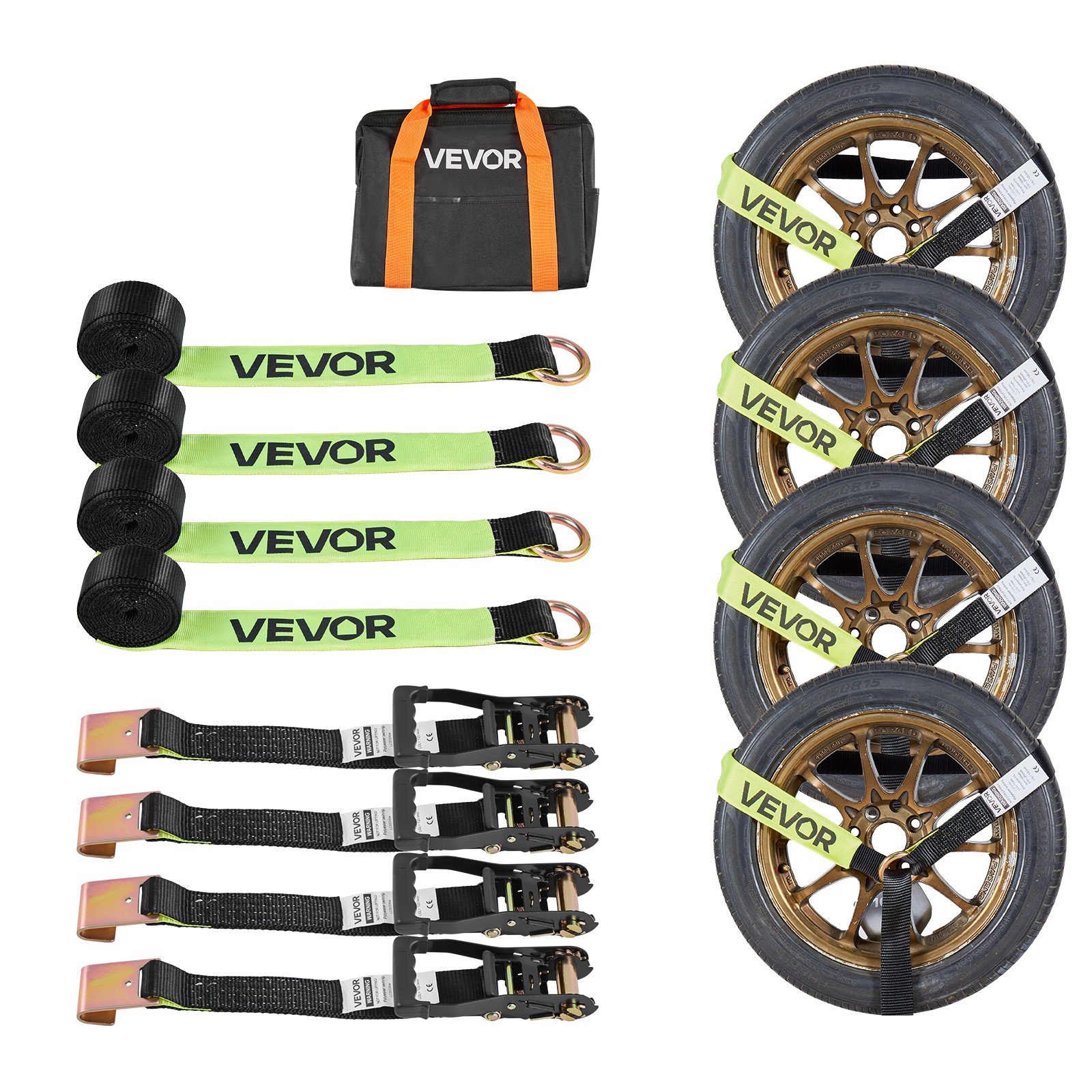 VEVOR 4 Packs Flat Hook Car Tie Down Straps Car Tie Down Strap w/Flat Hook