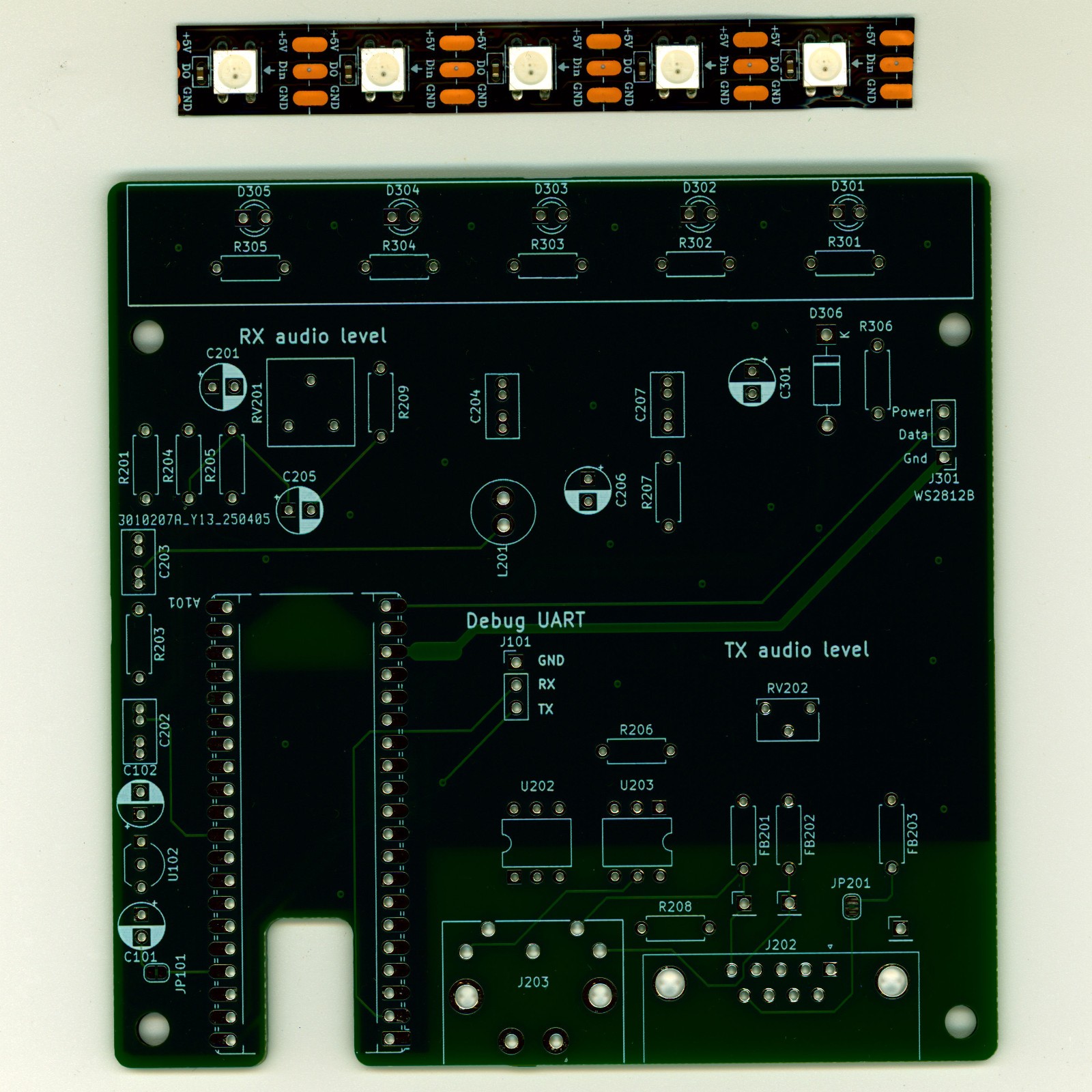 OpenTNC printed circuit board and LED display strip