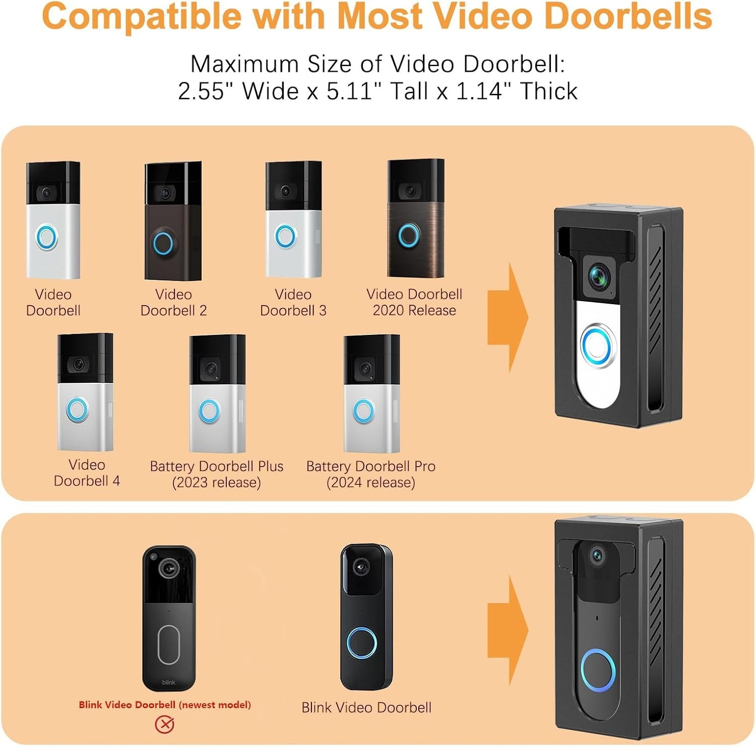 No Drill Adhesive Mount for Ring/Blink Video Doorbells - Effortless Security