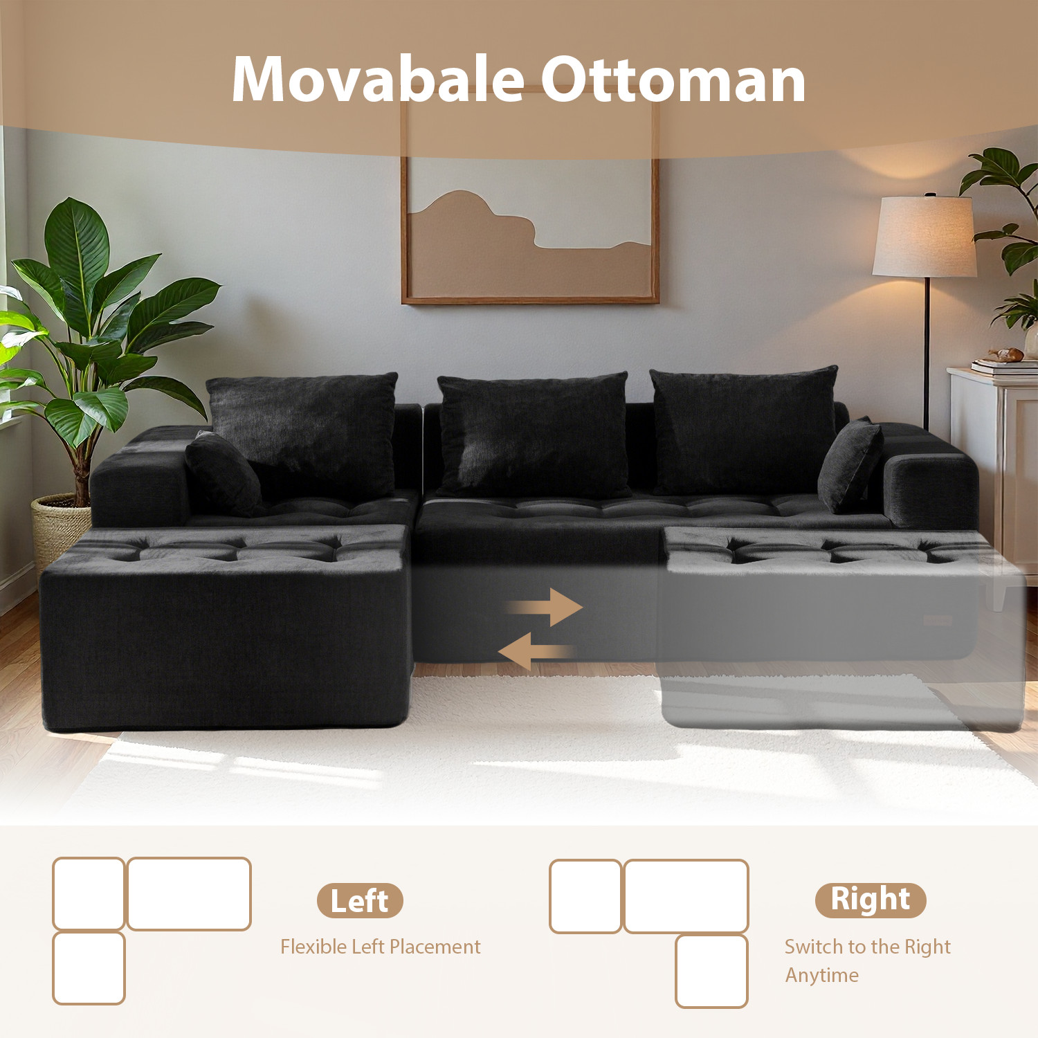 MAXYOYO Modular Sectional Sofa Couch, L Shaped Modern Cloud Couch with Ottoman