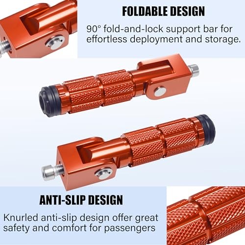 Motorcycle M8 Foot Pegs 90 Degree Foldable Bike Pegs CNC Anti Type B Orange