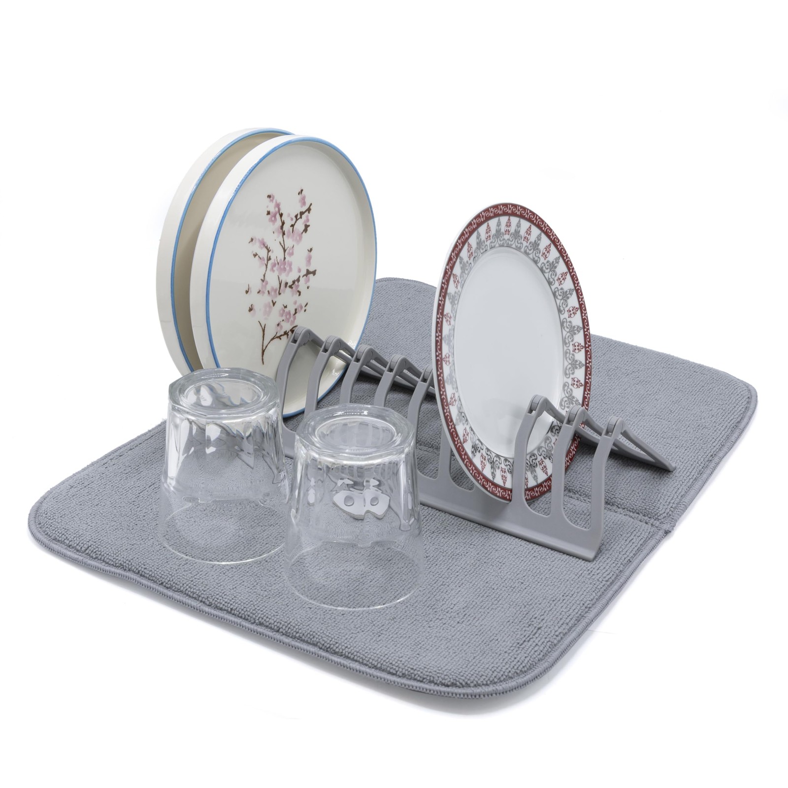 ABAZANA Foldable Drying Rack and Microfiber Mat, for Plates, Bowls & Utensils