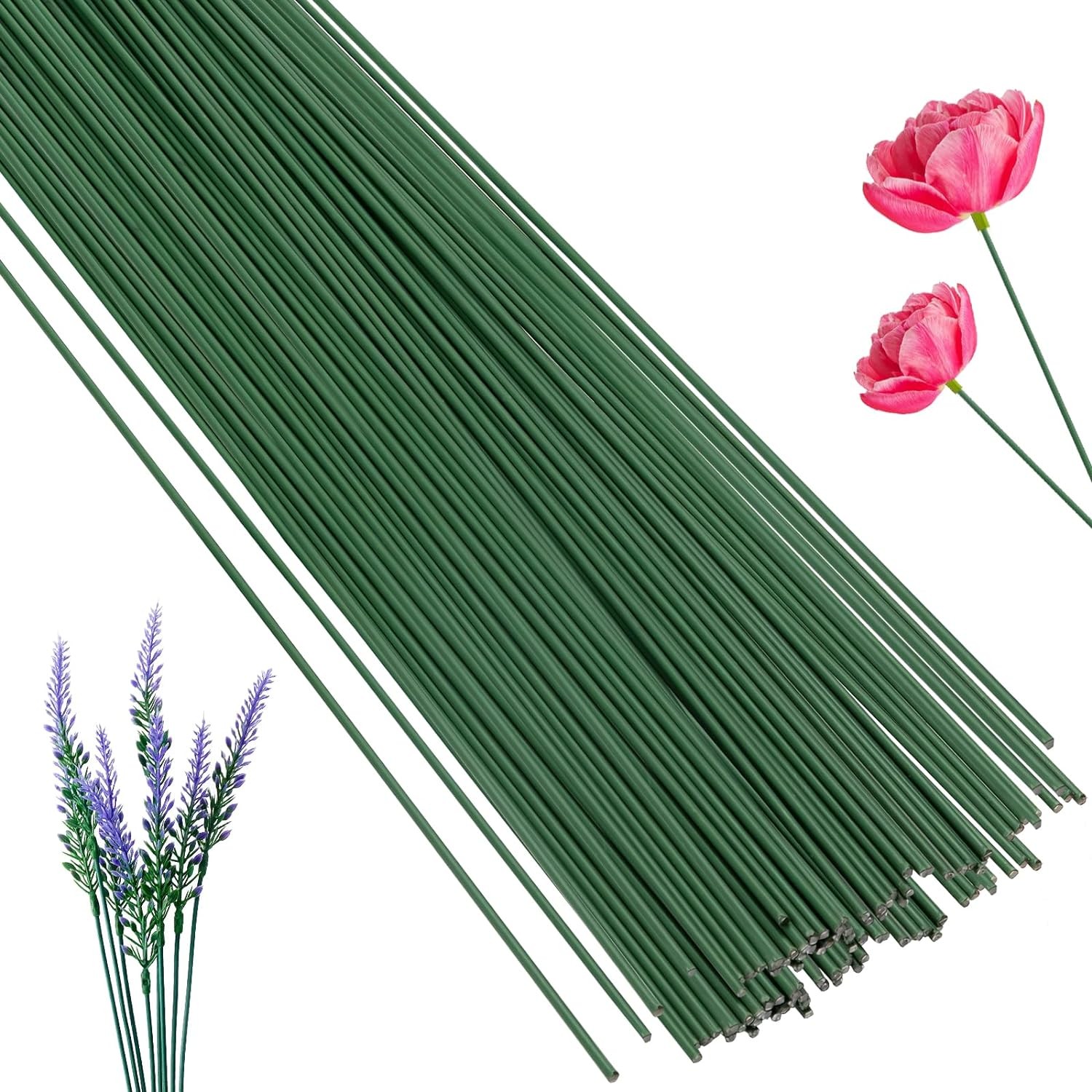 100 Pcs Floral Stems Wire for Paper Flower,14 Inch 2 100 Green 2 Gauge