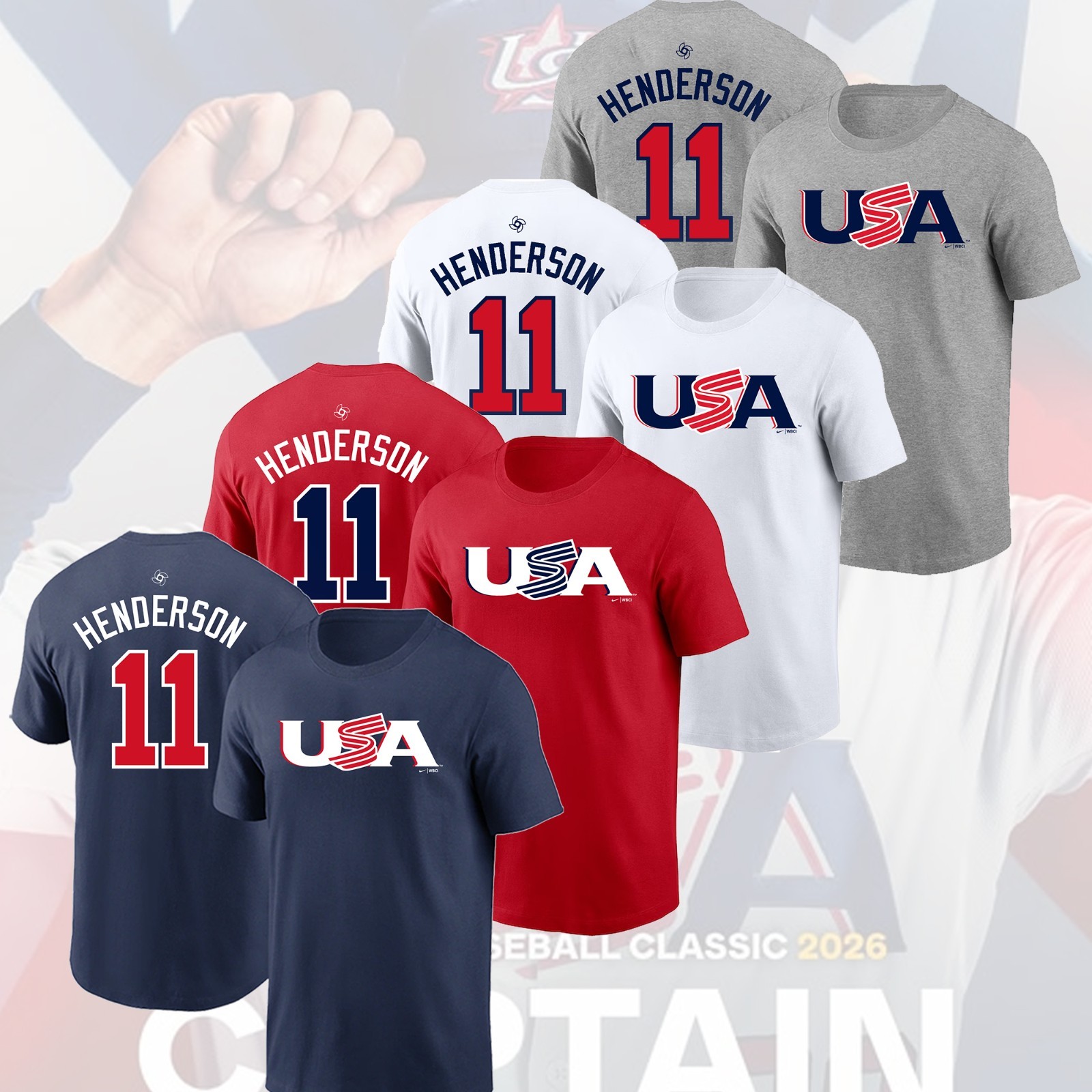 Gunnar Henderson #11 USA Team 2026 World Baseball Classic Name & Number Fan Look