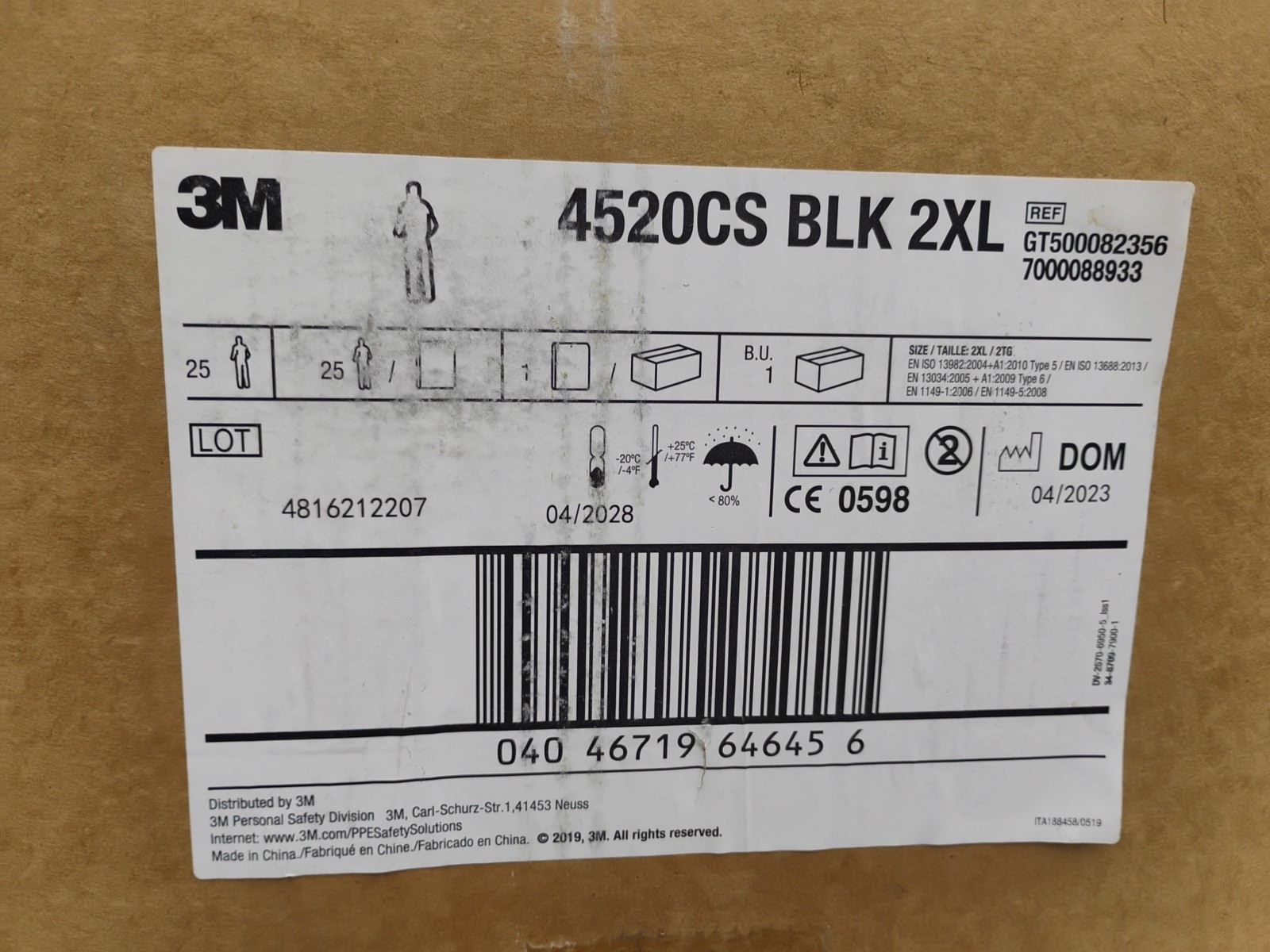 Box Of 25 3M 4520CS BLK 2XL Disposable Protective Coverall Size XXL