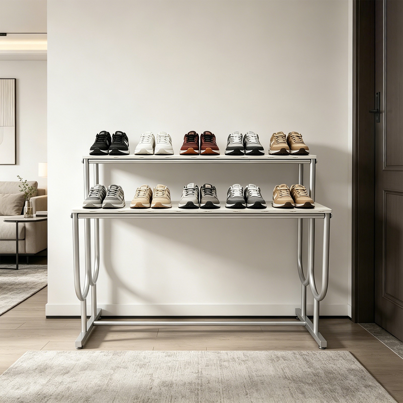 100*48*80cm 2-tier Display Rack Floor Standing Metal Frame Stand For Retail/home