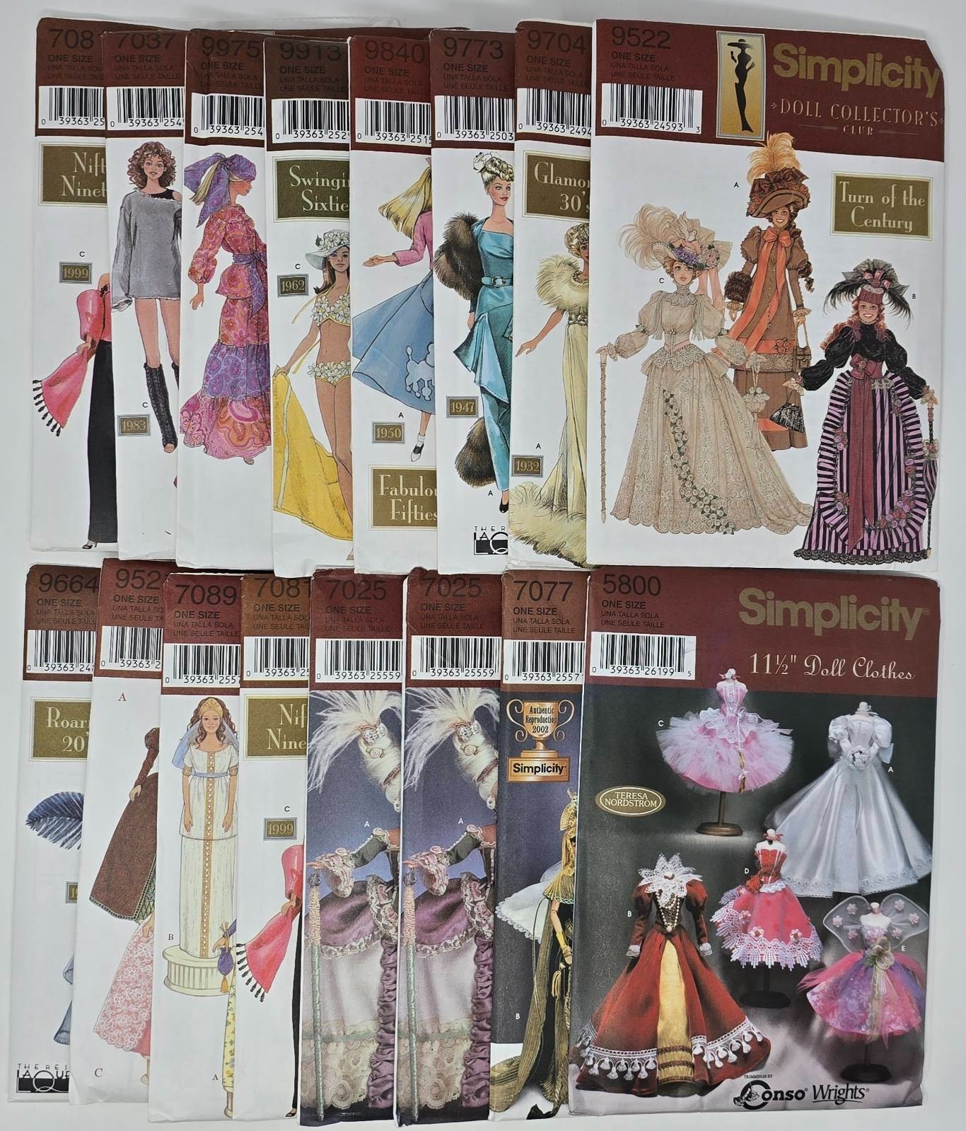 Simplicity 11 1/2" Doll Collectors Club & Various Patterns You Choose OOP
