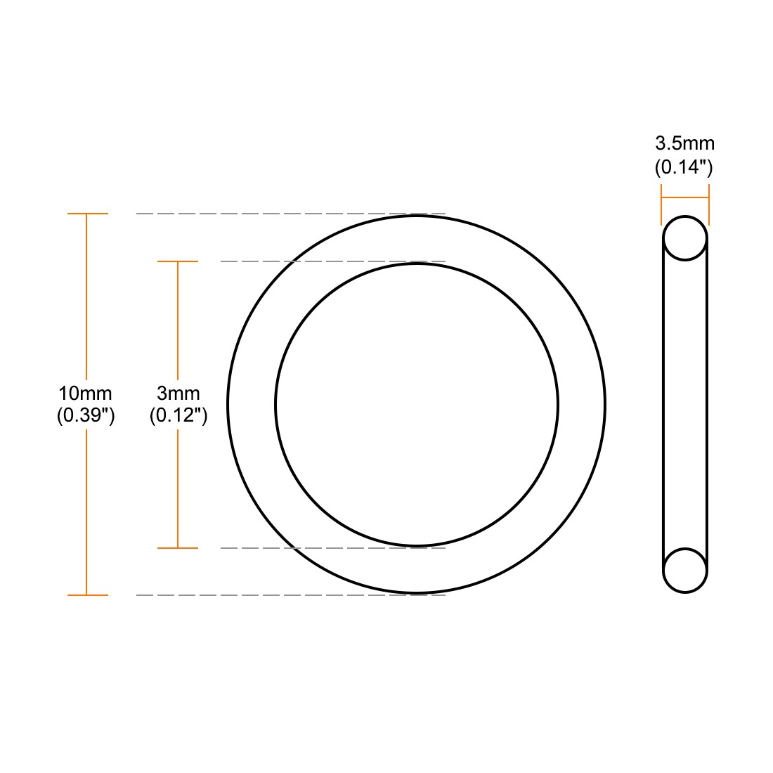 Fluorine Rubber O Rings, 10mm OD, 3mm ID, 3.5mm Width, Seal Gasket Green 5Pcs
