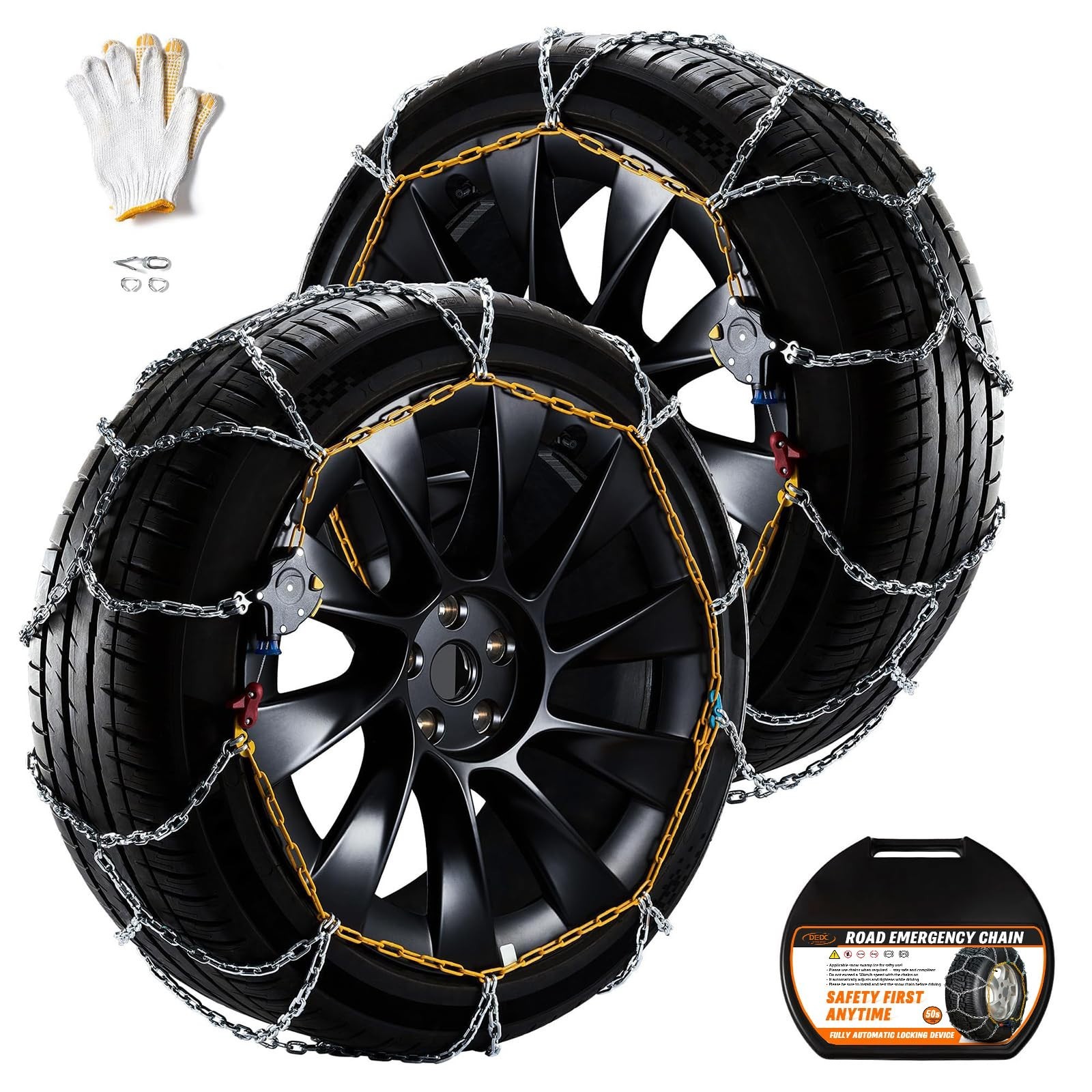 DEDC MS1521 Snow Chains Set of 2 Tesla Model Y Compatible 235-275 Tire Width
