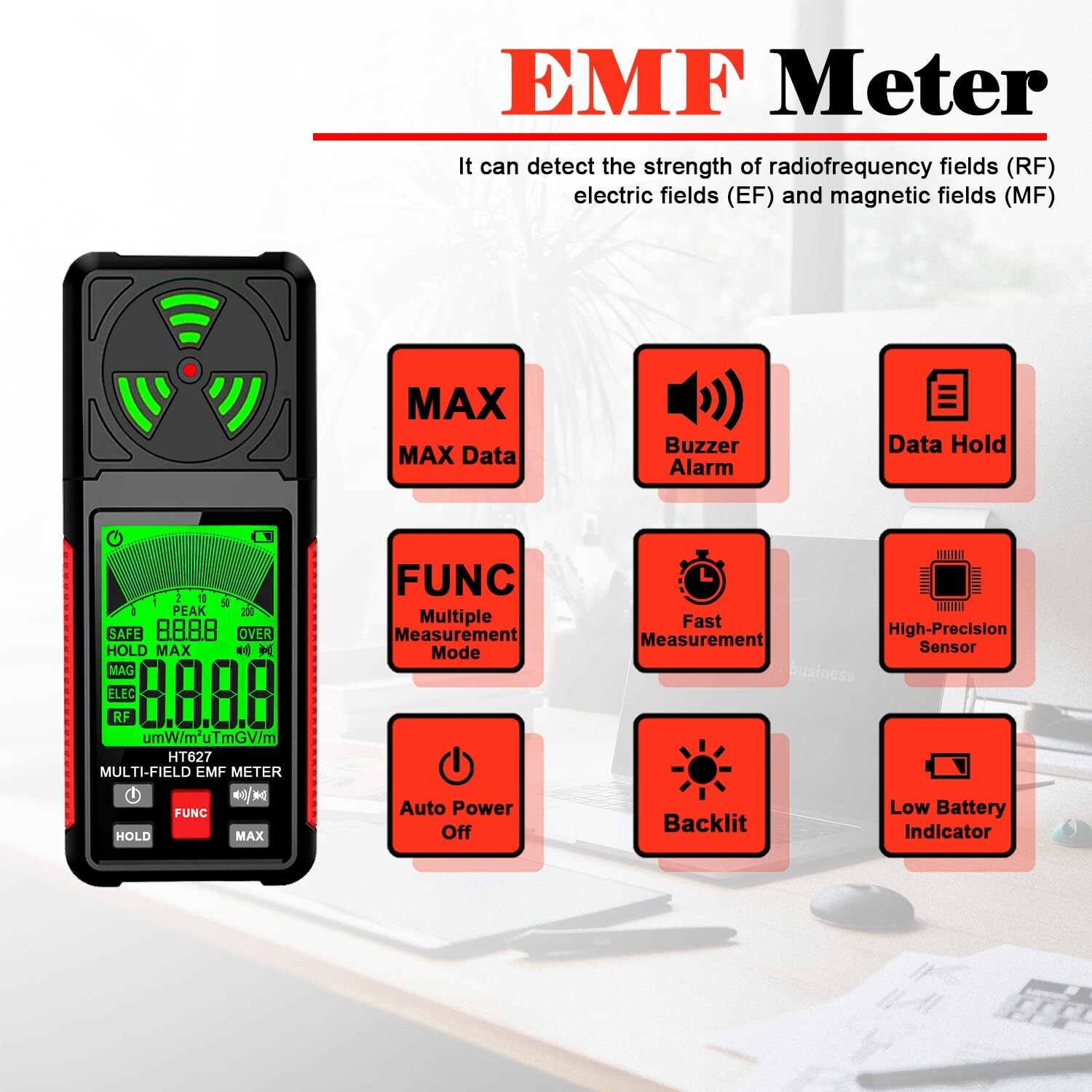 3 in 1 EMF Detector, High Precision EMF Meter, RF EF MF EMF Reader, Home Office