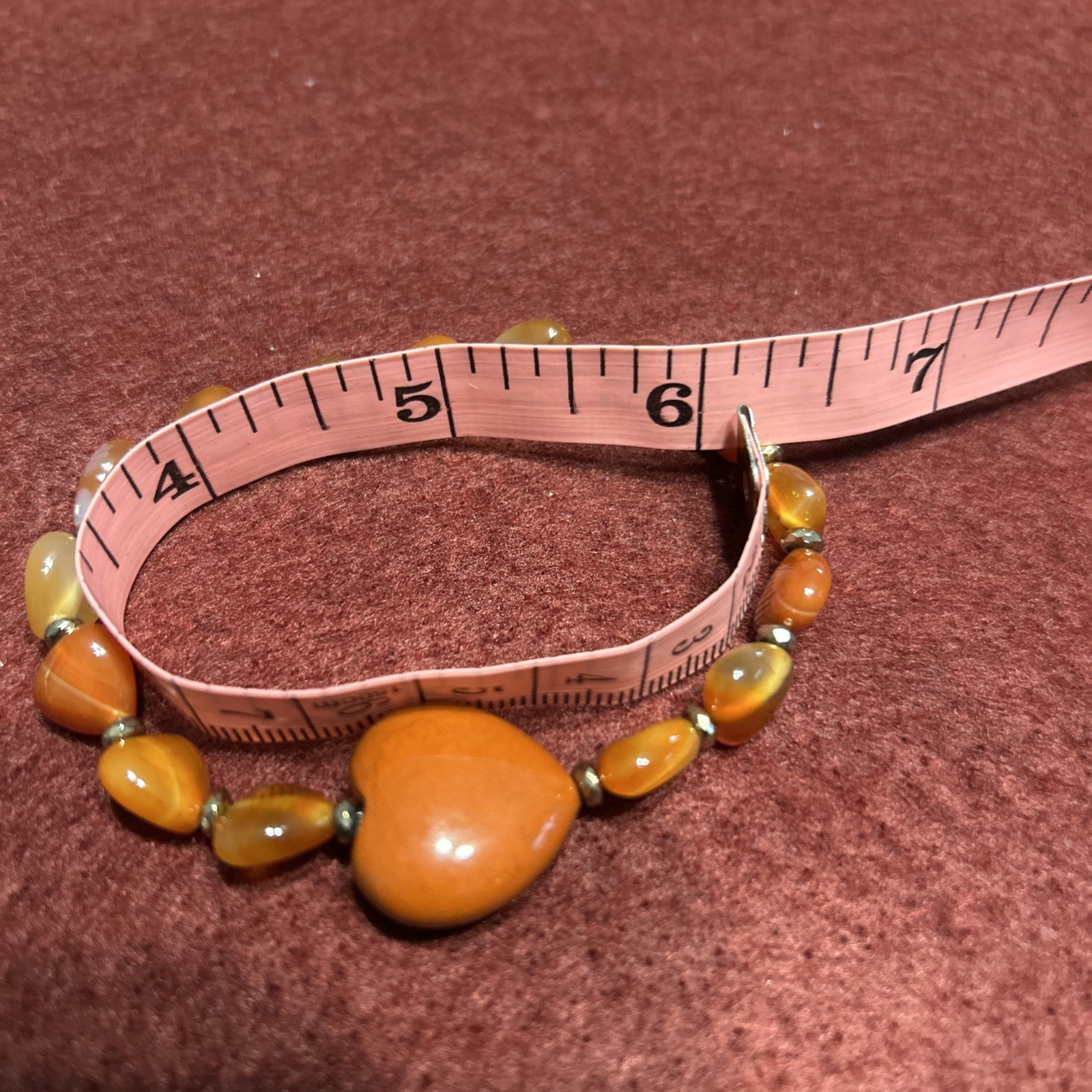 Carnelian Heart Shape Stretchy Bracelet 6”