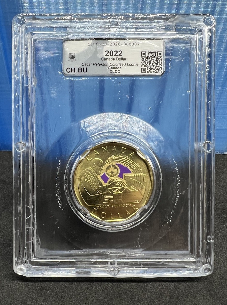 CLCC Certified Sample Slab 2022 Canada Oscar Peterson Colored Loonie CH BU