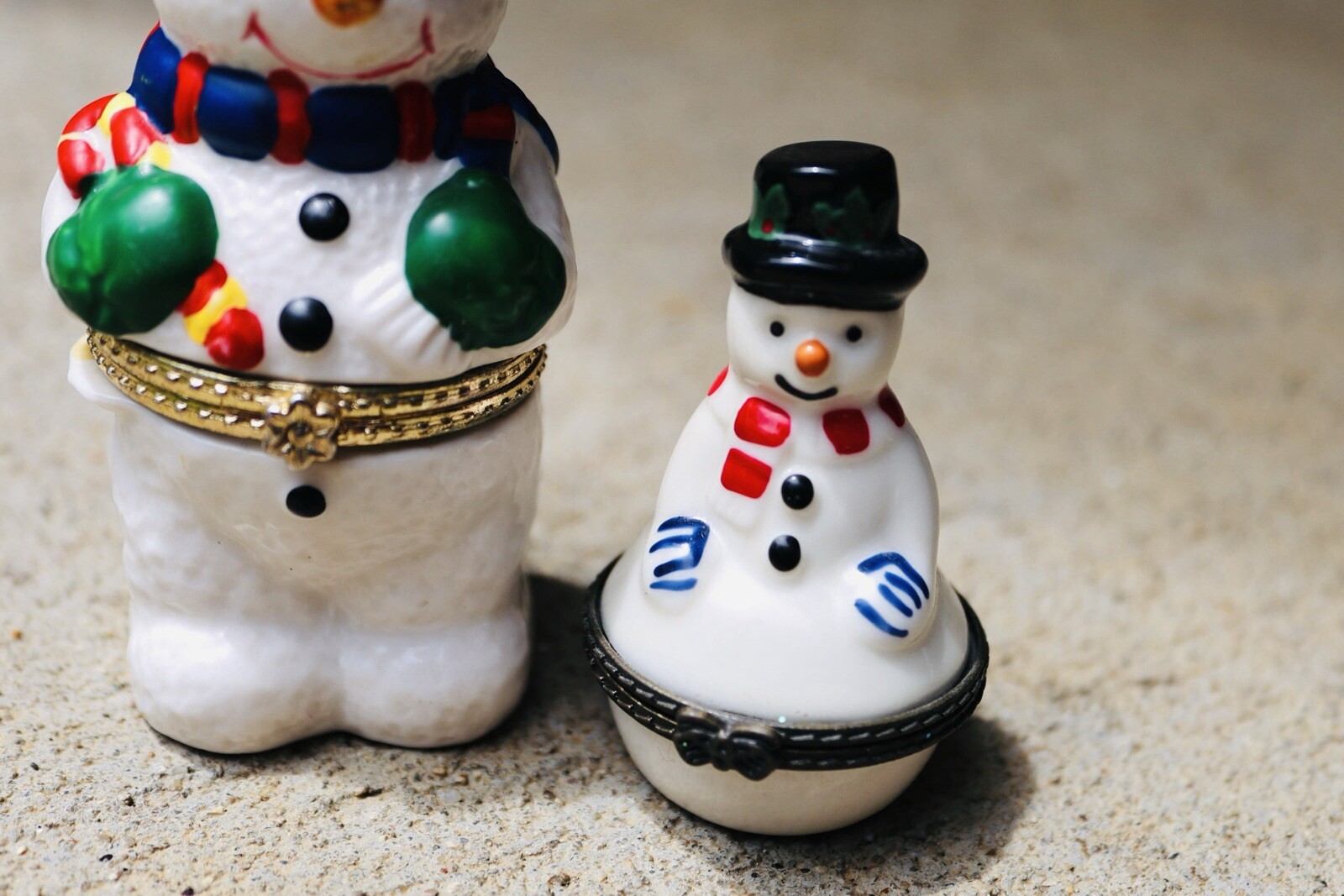 Two Mini Snowman Trinket Boxes