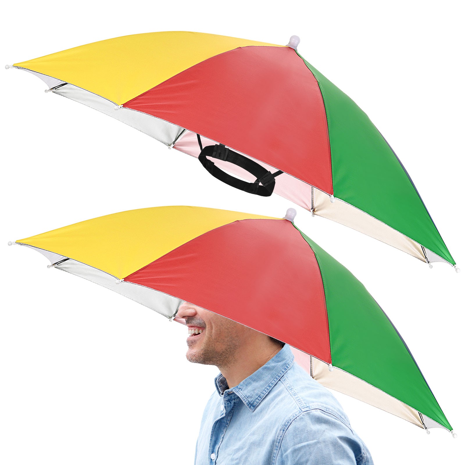 2 Pcs 26" Headband Umbrella Hat Hands Free Umbrella Cap for Outdoor [Watermelon]