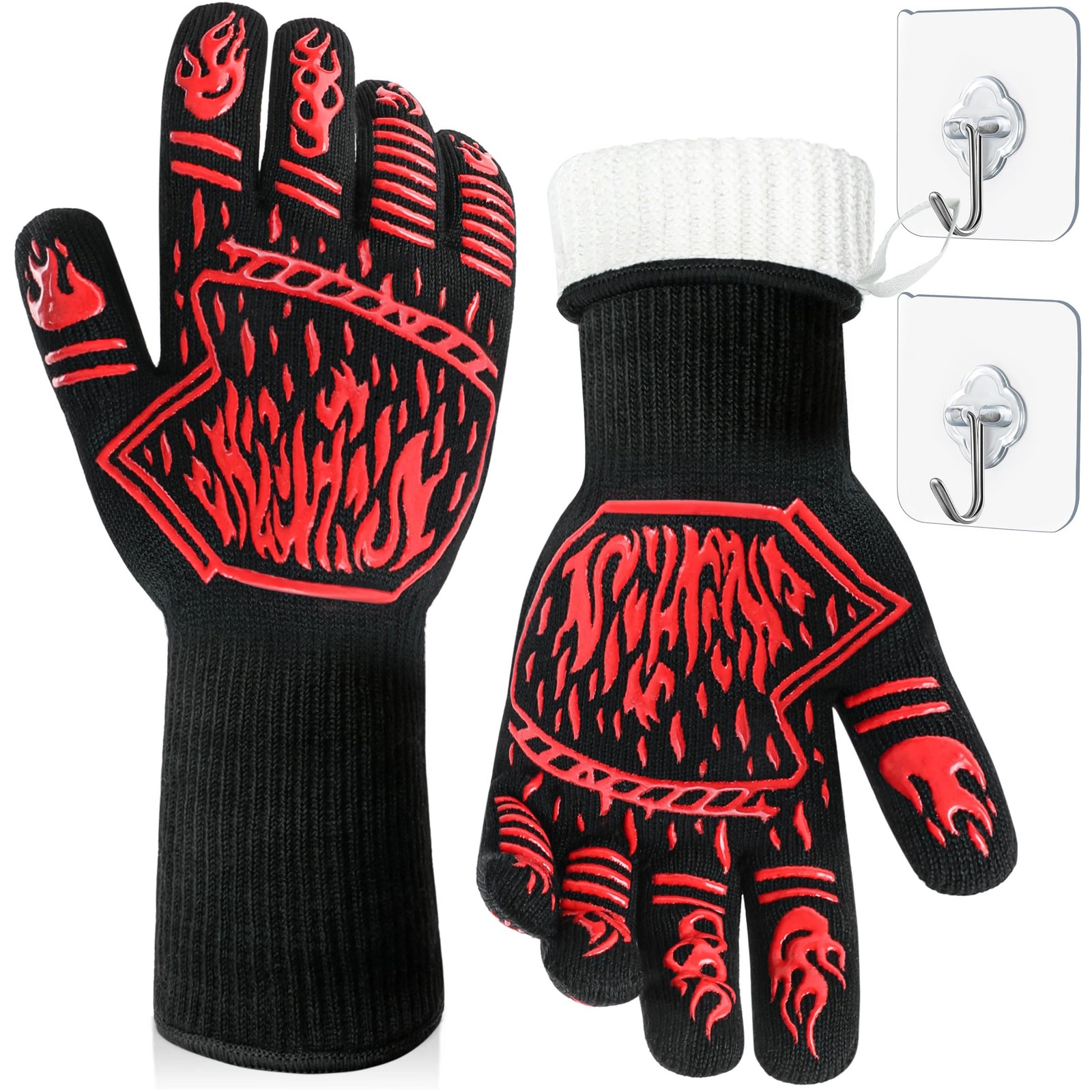 1472F Heat Resistant Grilling BBQ Gloves Anti Slip Aramid Fiber Long