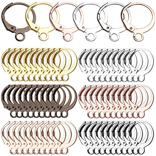 Aylifu 60pcs French Round Earring Hooks Leverback, 30 Pairs, 6 Colors, Simple