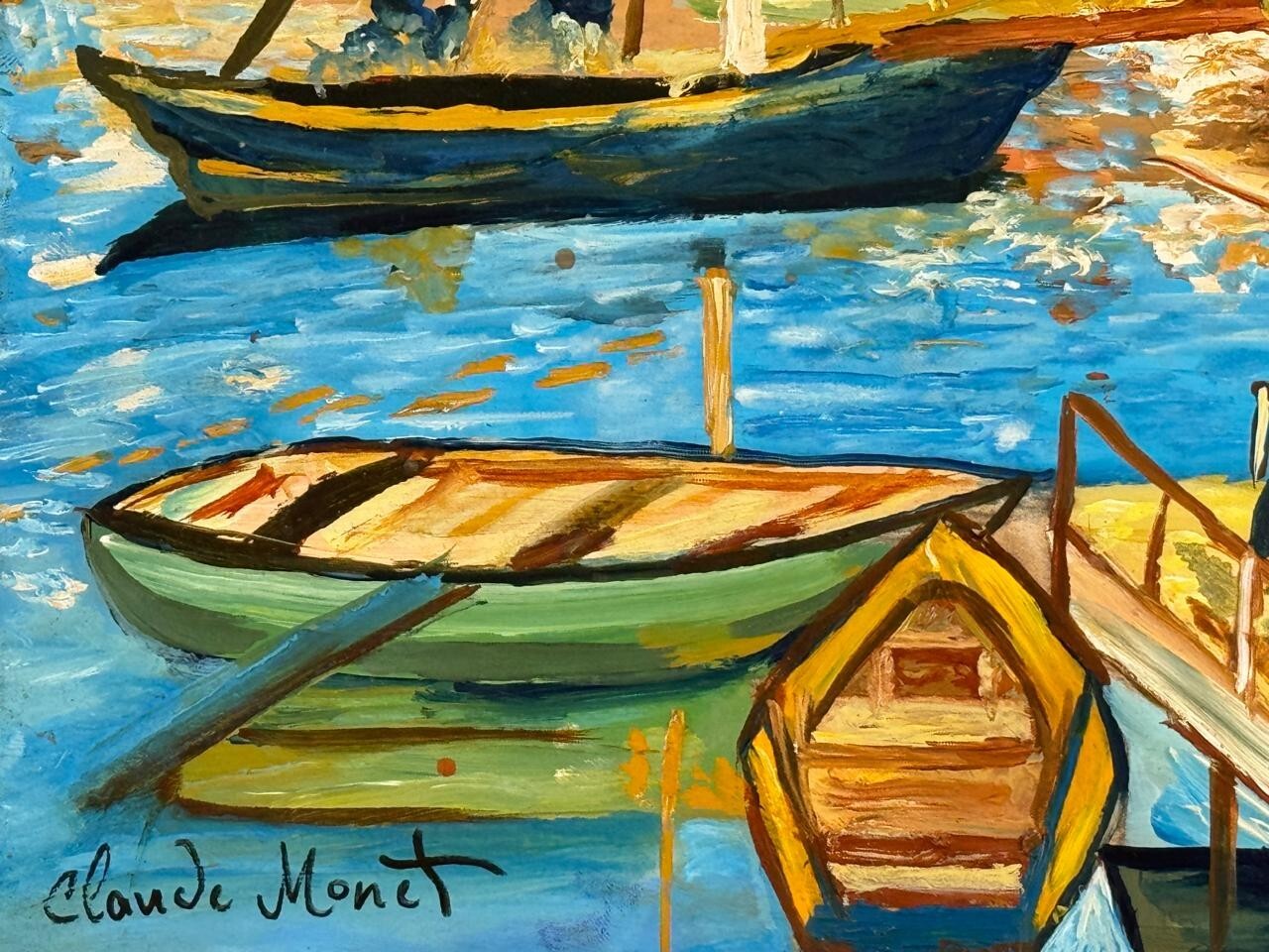 Claude Monet (Handmade) Oil Drawing On old Paper Signed & Stamped Vtg Art