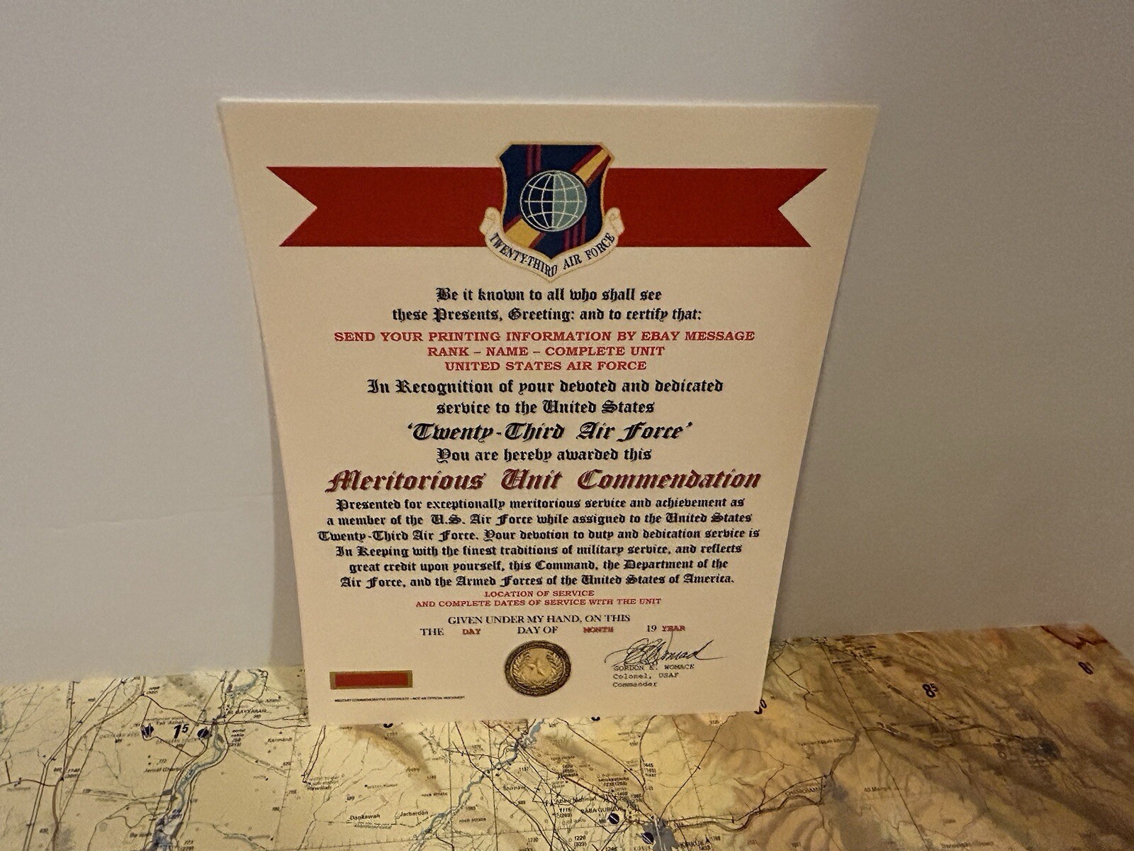 U.S. AIR FORCE / 23RD AIR FORCE - MERITORIOUS UNIT COMMENDATION CERTIFICATE
