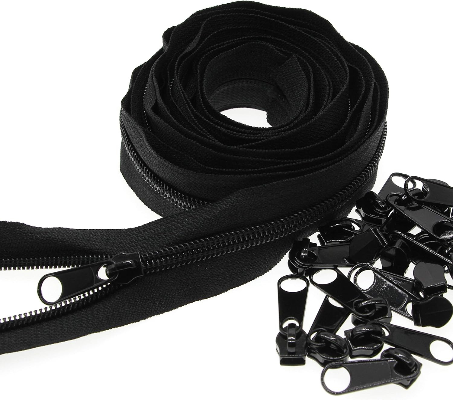 #3 Black Nylon Coil Zippers by the Yards Bulk 10 Yards with 25Pcs Sliders for DI