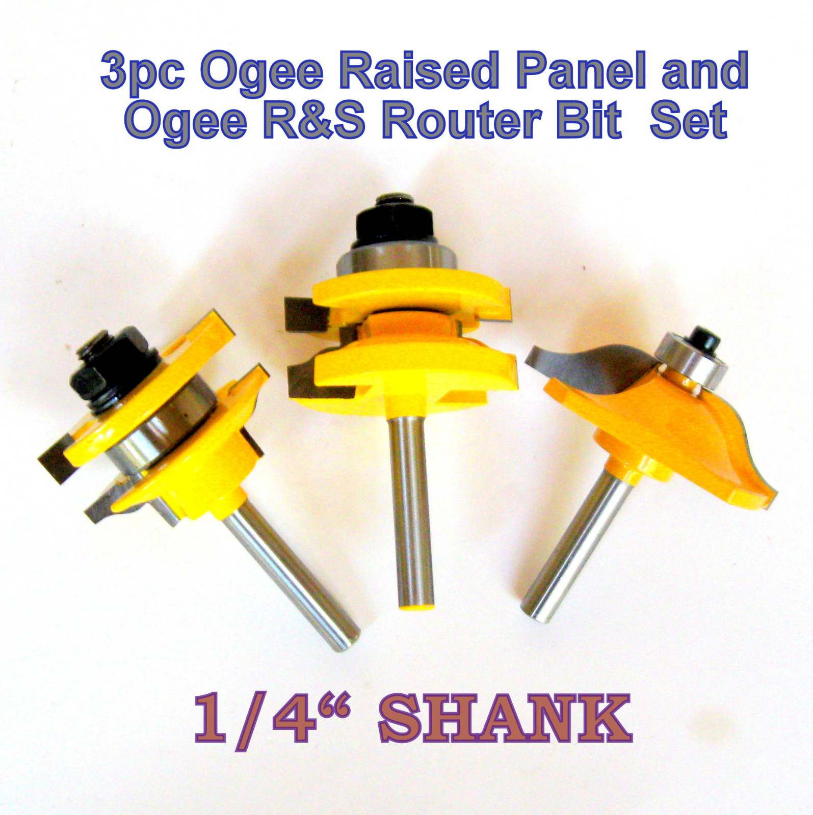 3pc 1/4" SH Ogee Raised Panel and Ogee Rail & Stile Router Bit Set sct-888
