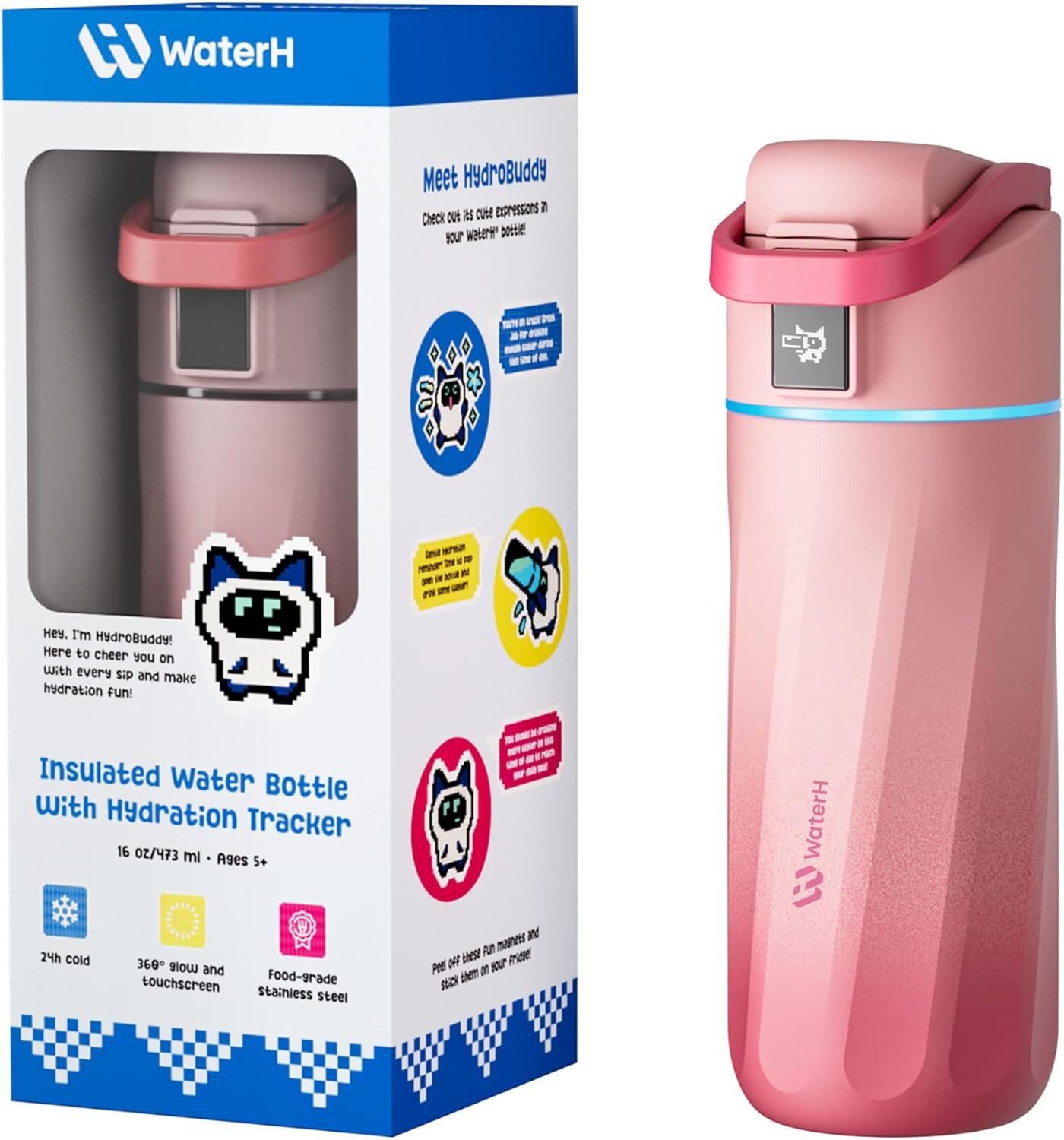 BOOST Smart Water Bottle with Reminder & Tracker, 16Oz Kids Water Bottle for Sch
