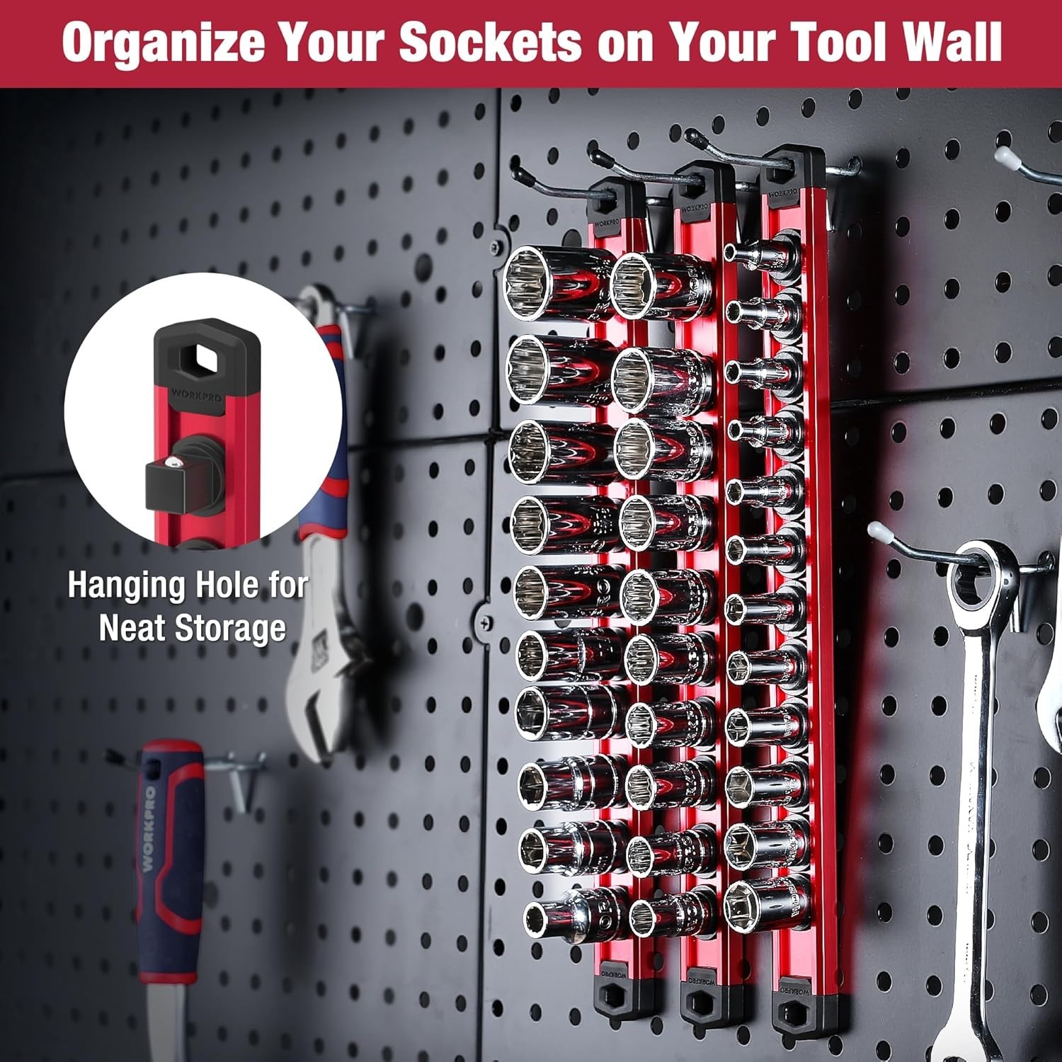 Aluminum Magnetic Socket Rail Kit with Clips - Efficient Storage Solution
