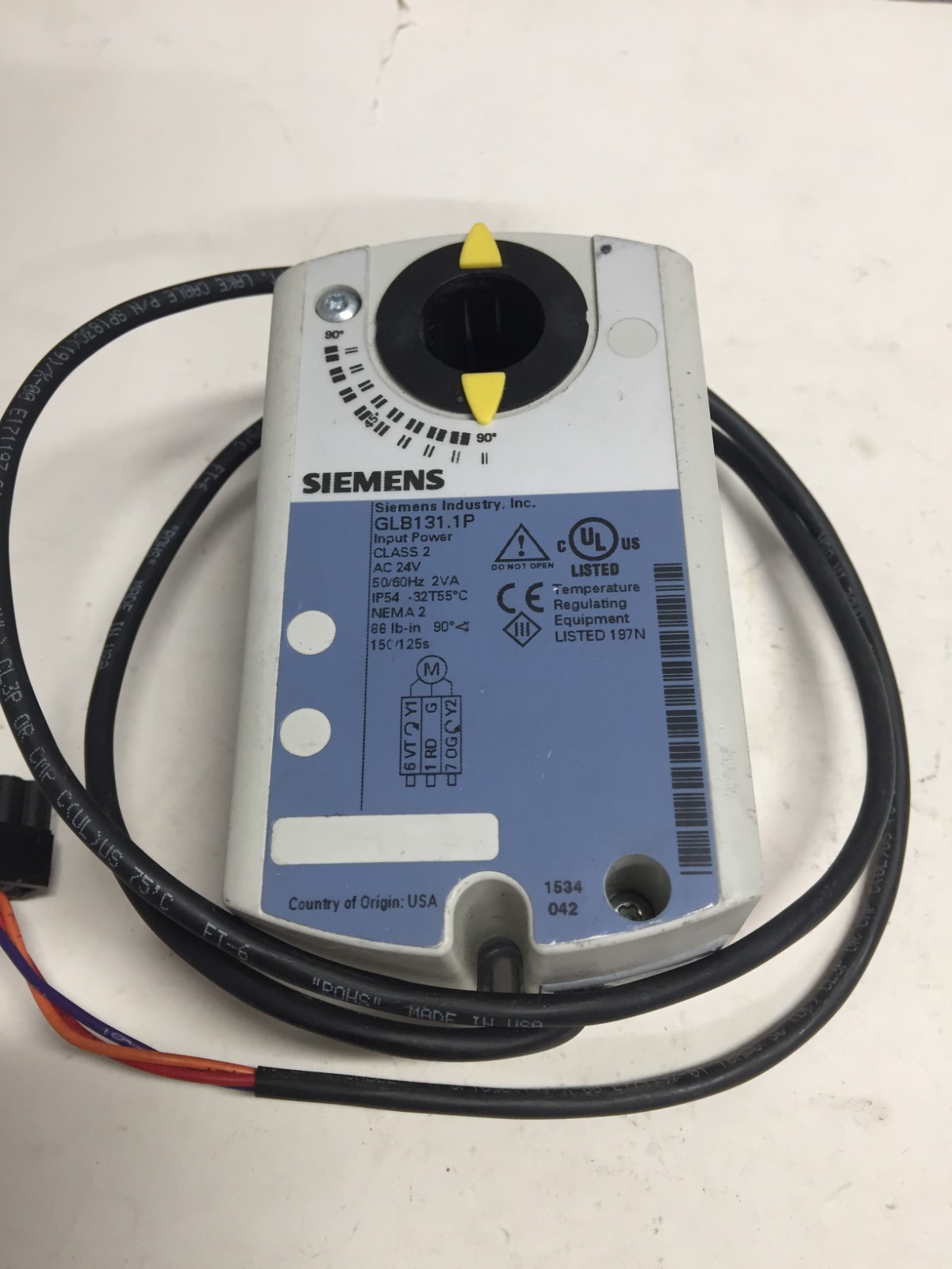 SIEMENS GLB131.1P Open Air Actuator NSR, 24v, 88 in.lb.