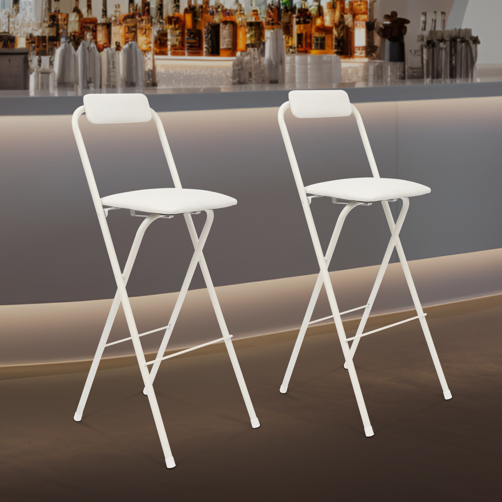 2 Pcs Folding Bar Stool with Backrest, Tall Foldable Stool Chair Portable USA