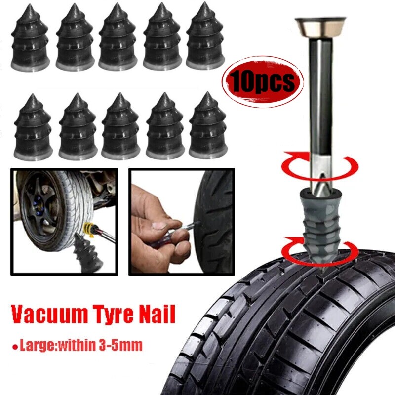 10 Car Tubeless Vacuum Tyre Puncture Screw Nails Tire Patch Plug Fix Repair Kit