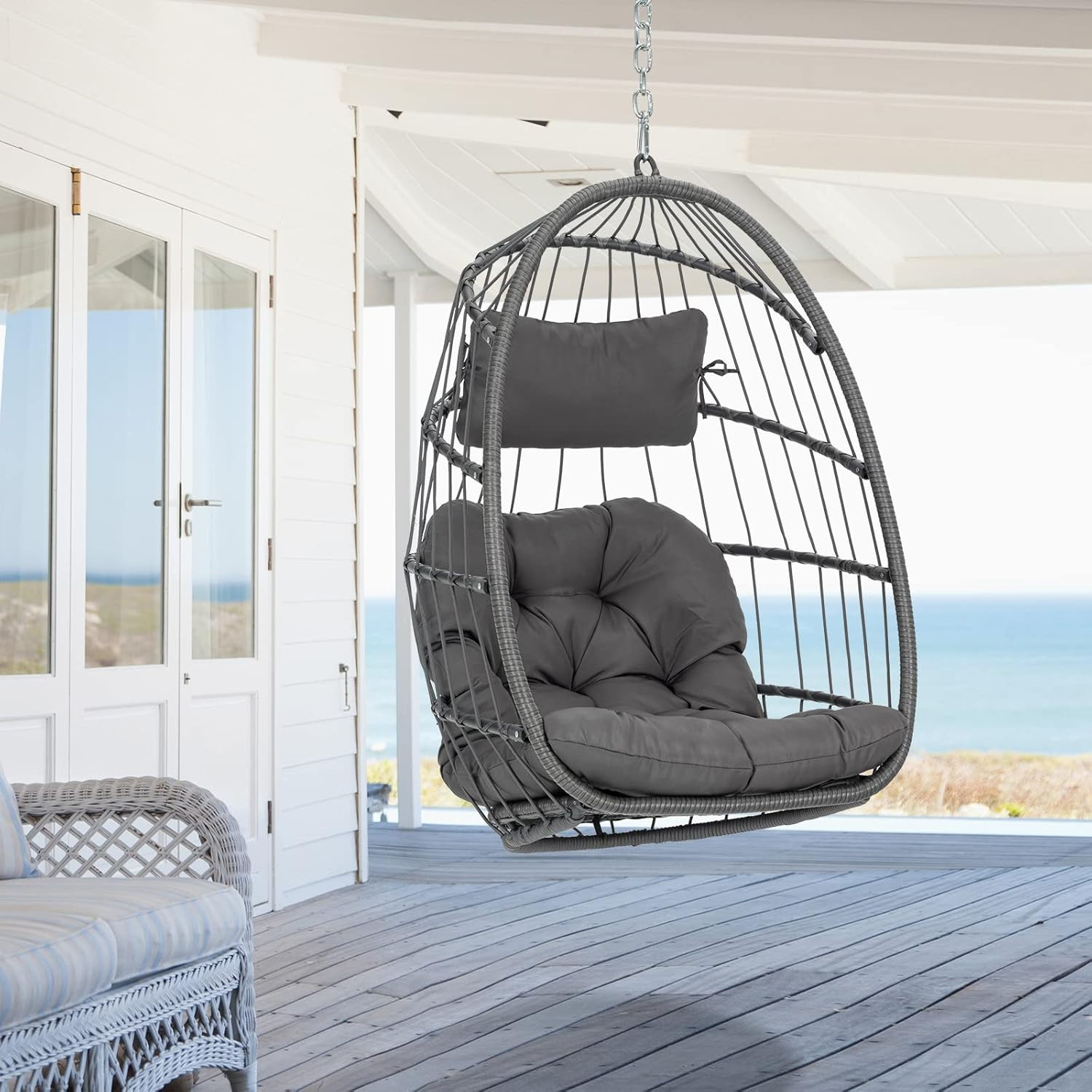 Hanging Egg Chair - Patio Rattan Wicker Swing Egg Chair Hammock Chair for Indoor