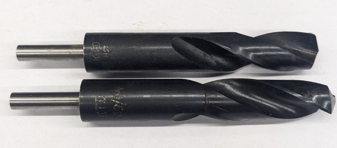 Two 39/64" Stub Drill Bits 1/4" Shank HSS Black Oxide
