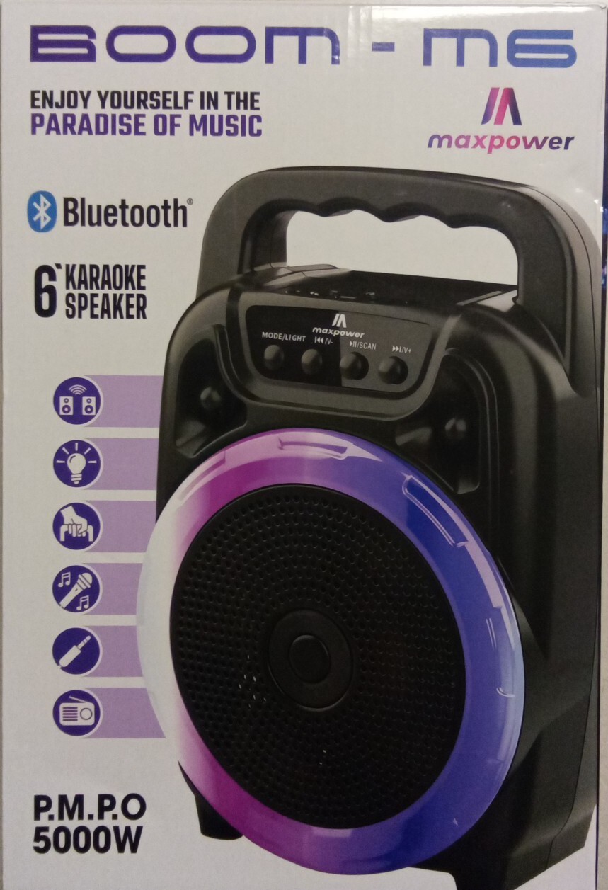 BOOM Maxpower M6  Bluetooth 6" Portable Karaoke speaker with LED lights