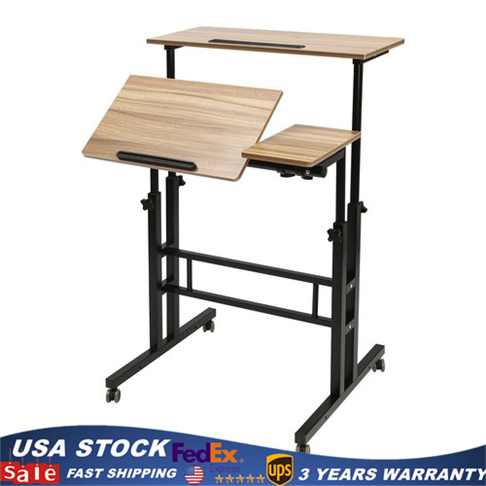 Height Adjustable Home Office Desk With Standing & Seating 2 Modes Mobile Desk