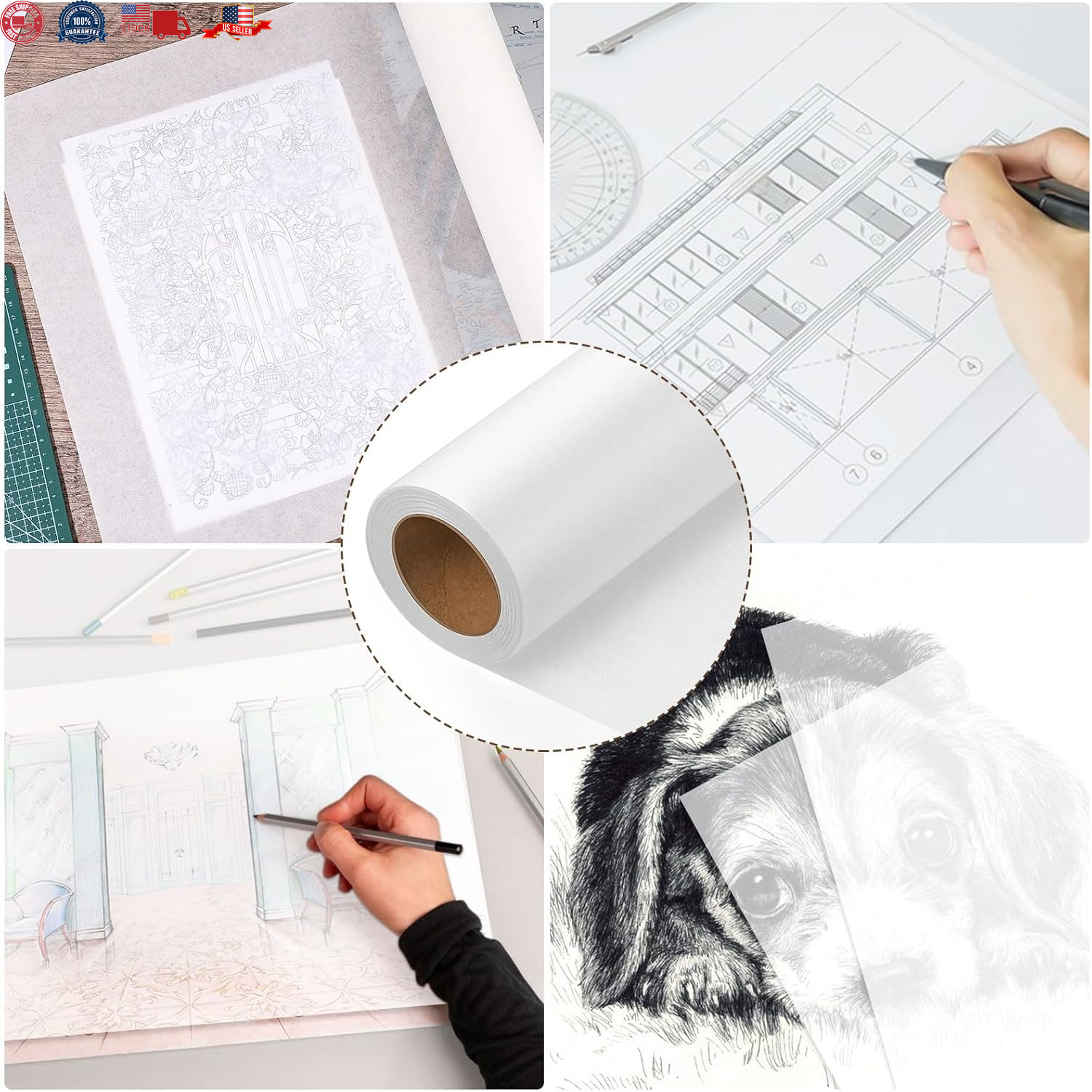 Tracing Paper Roll 17in x 25yd White Trace Paper Pattern Paper Translucent