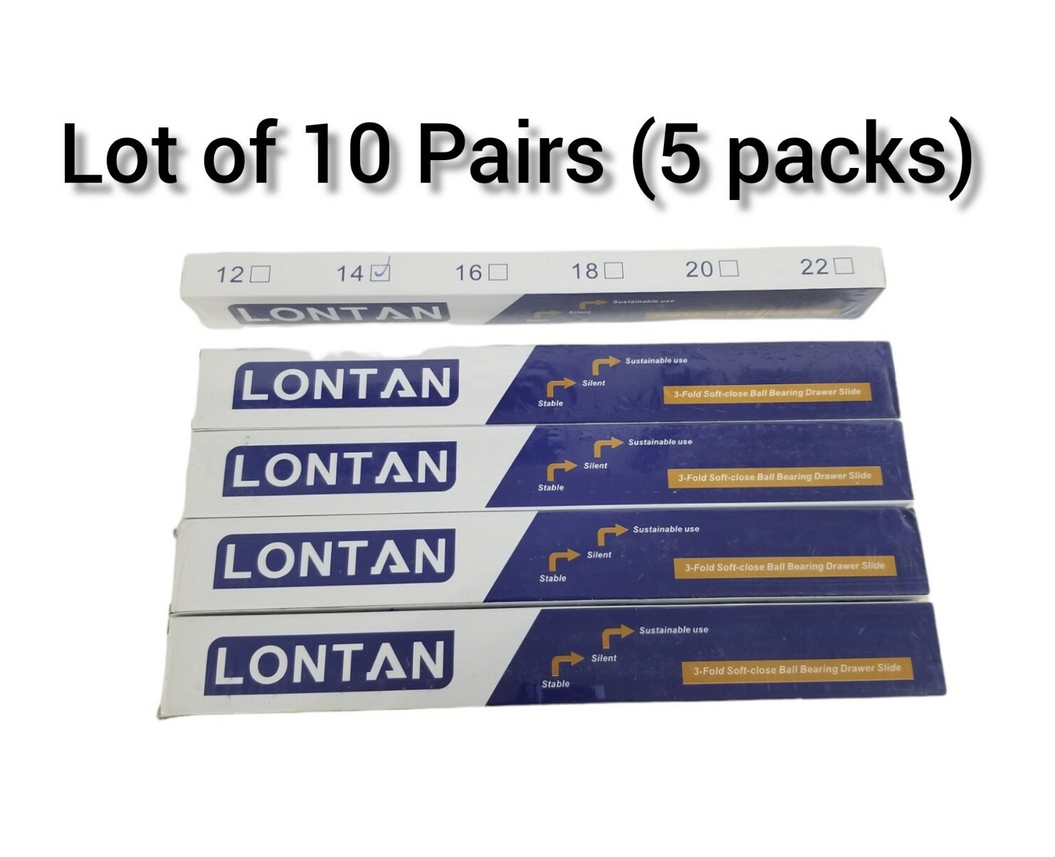 10 Pair 14" Long Kitchen Drawer Slides 3-Fold Full Extension Drawer Slides 100lb