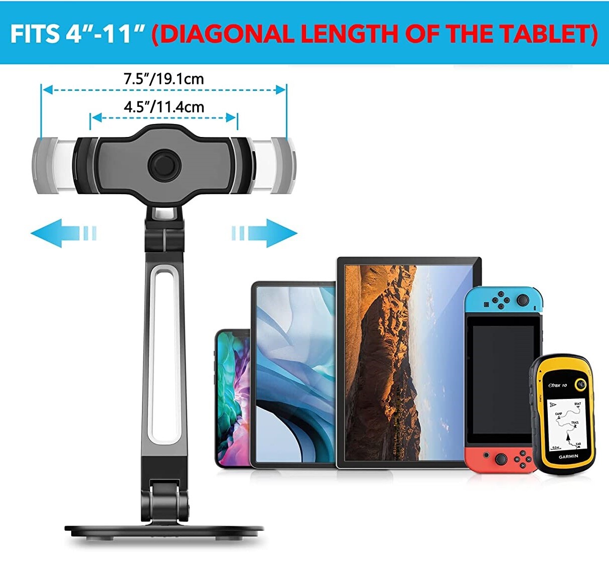 Adjustable Long Arm Tablet Stand Smartphone Holder Desktop Rotating Clamp Mount