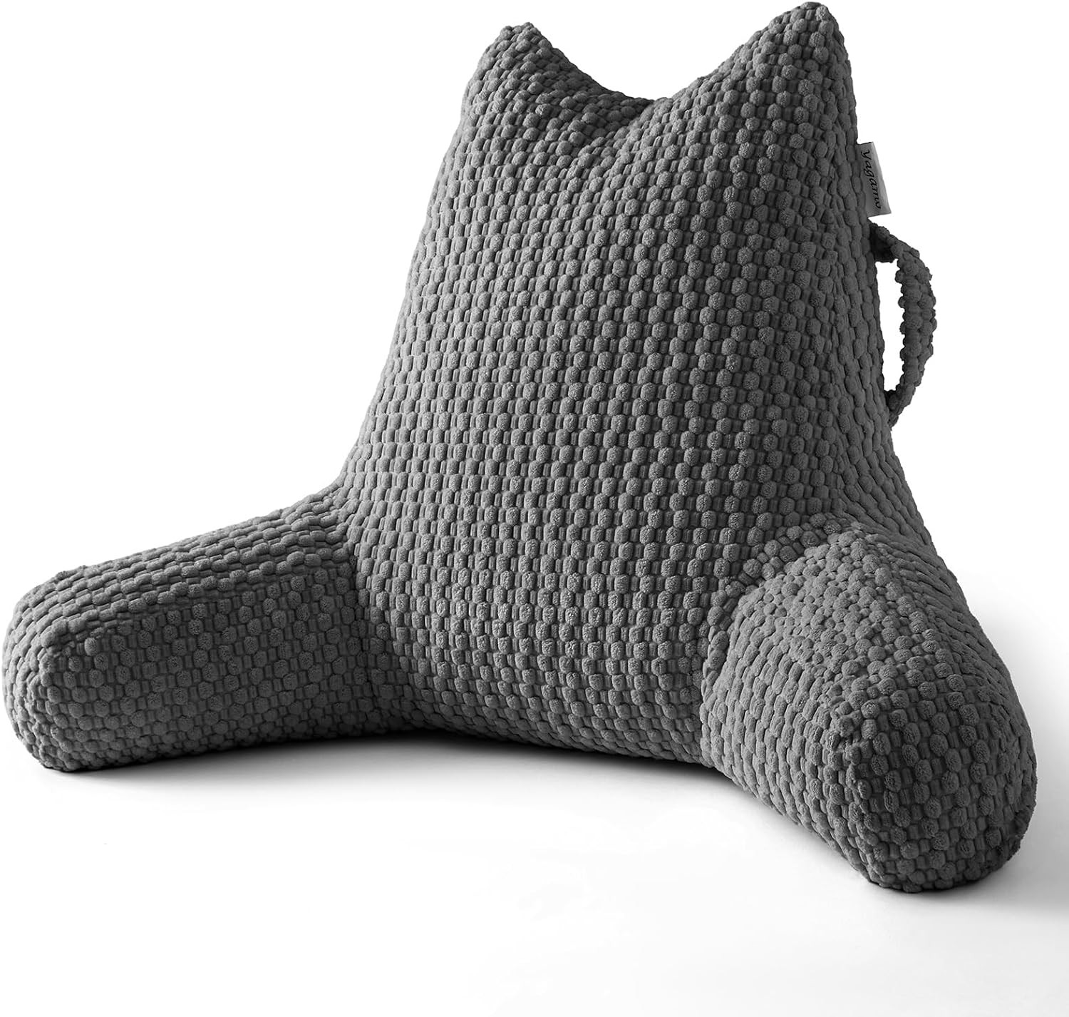 Grey Reading Pillow Shredded Memory Foam Backrest With Arms Pockets Cover