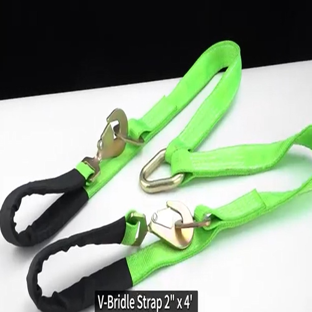 V-Bridle Recovery Strap 2"x4' w/Snap Hooks w/ Cordura Sleeve & Axle Straps Tow