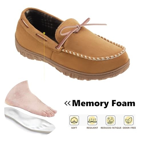 Mens Moccasin Slippers Breathable Memory Foam House Slippers 11 Beige