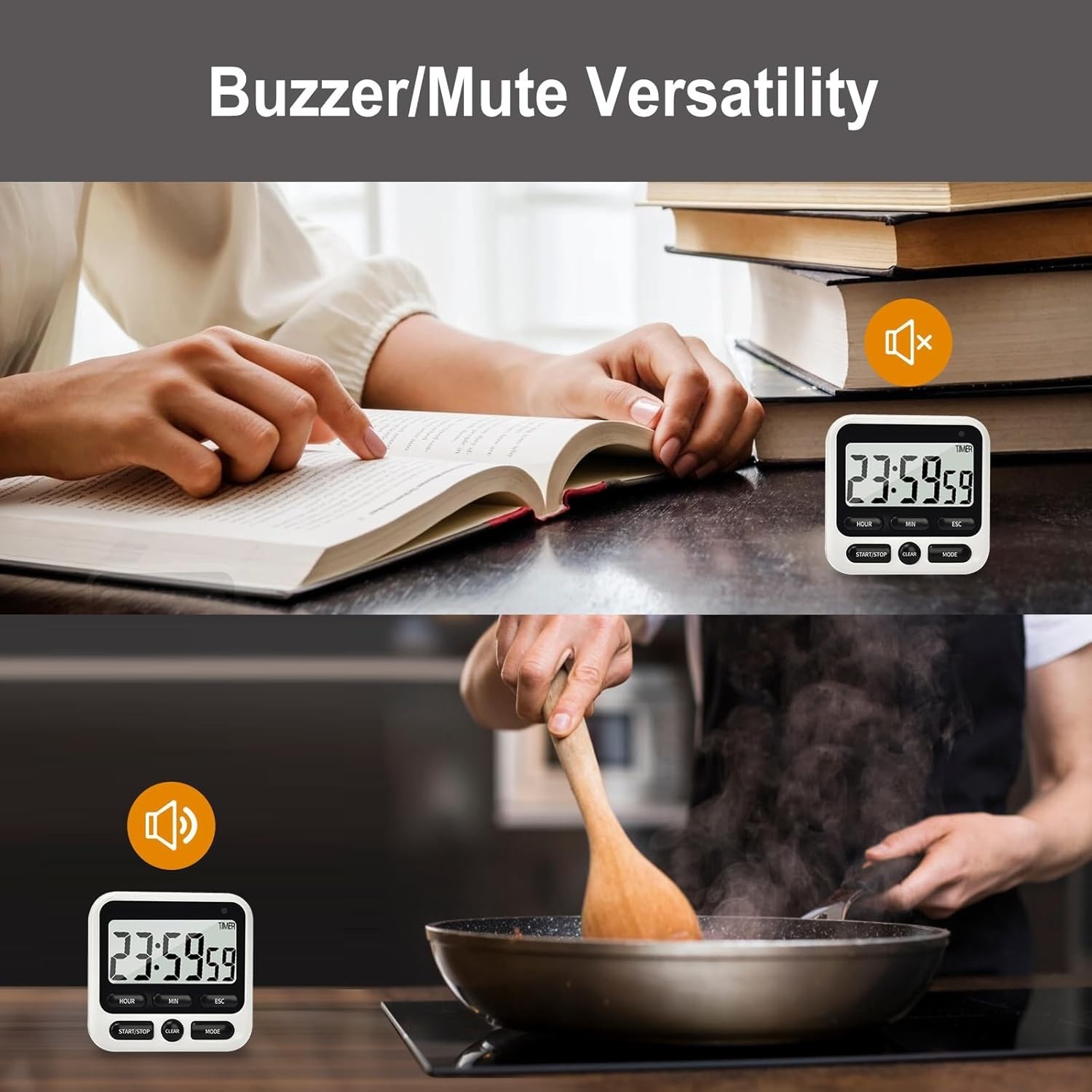 Digital Kitchen Timer with Mute/Loud Alarm Count Up/Down 24 Hour Clock