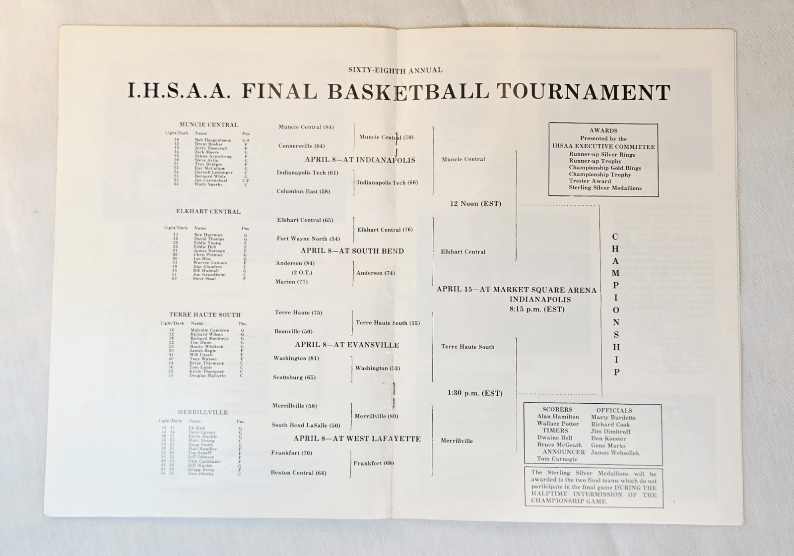 1978 IHSAA 68th Annual IN State Basketball Final Official Program- Nice!