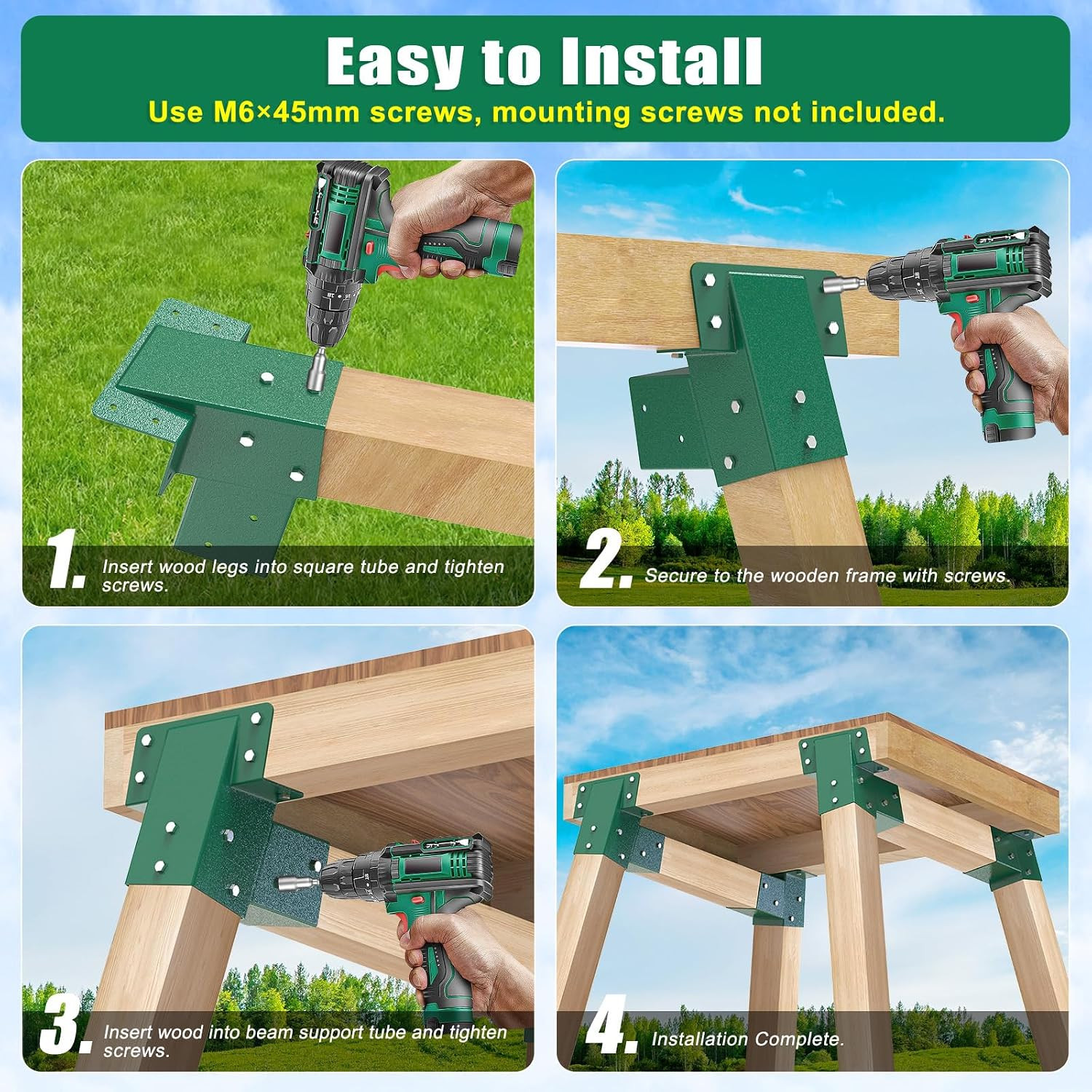 4Pack Black/Green Deer Blind Brackets 4X4 Heavy Duty Deer Stand Bracket Compound